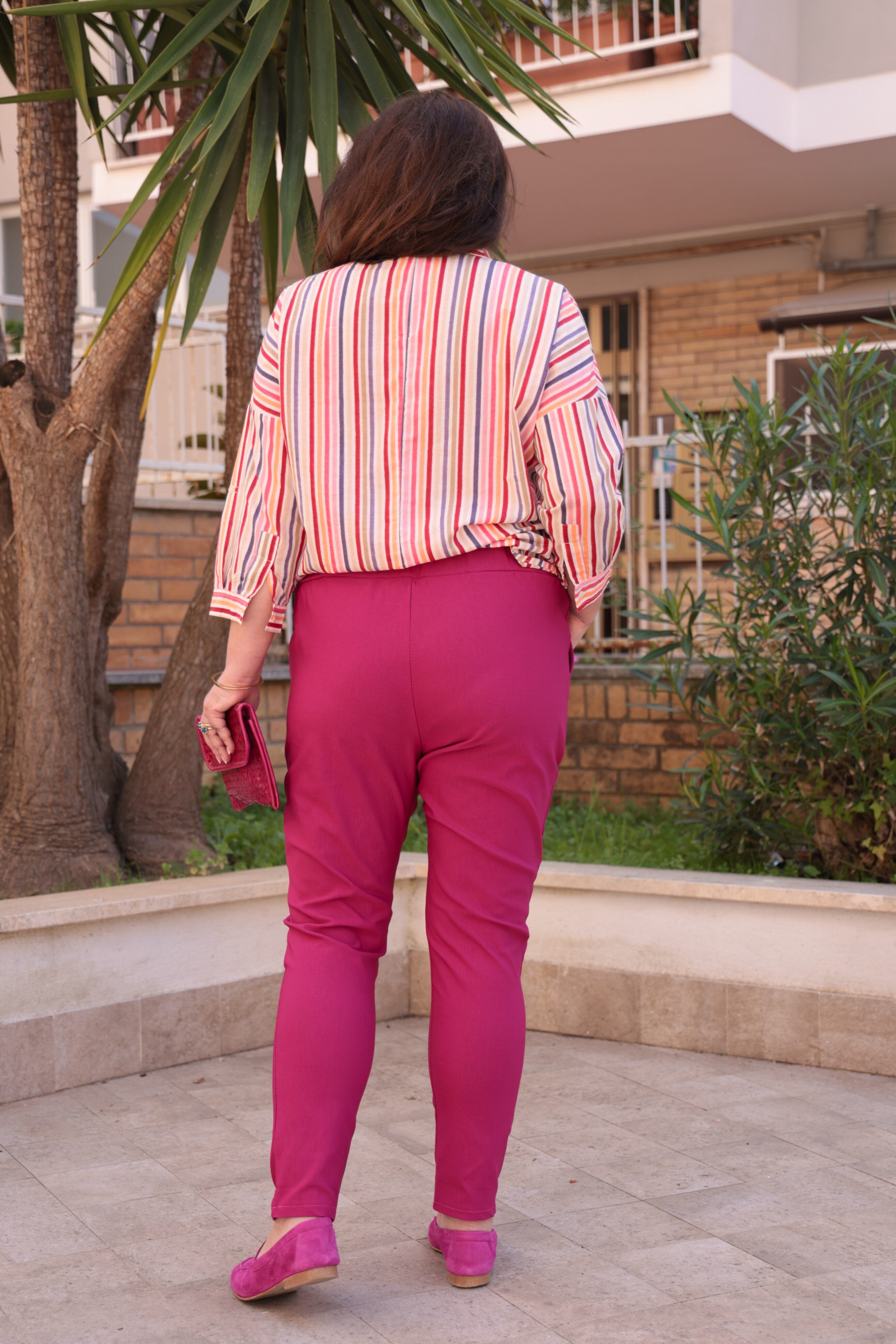 Pantalone Comfly colore ciclamino in tecno viscosa bi-stretch