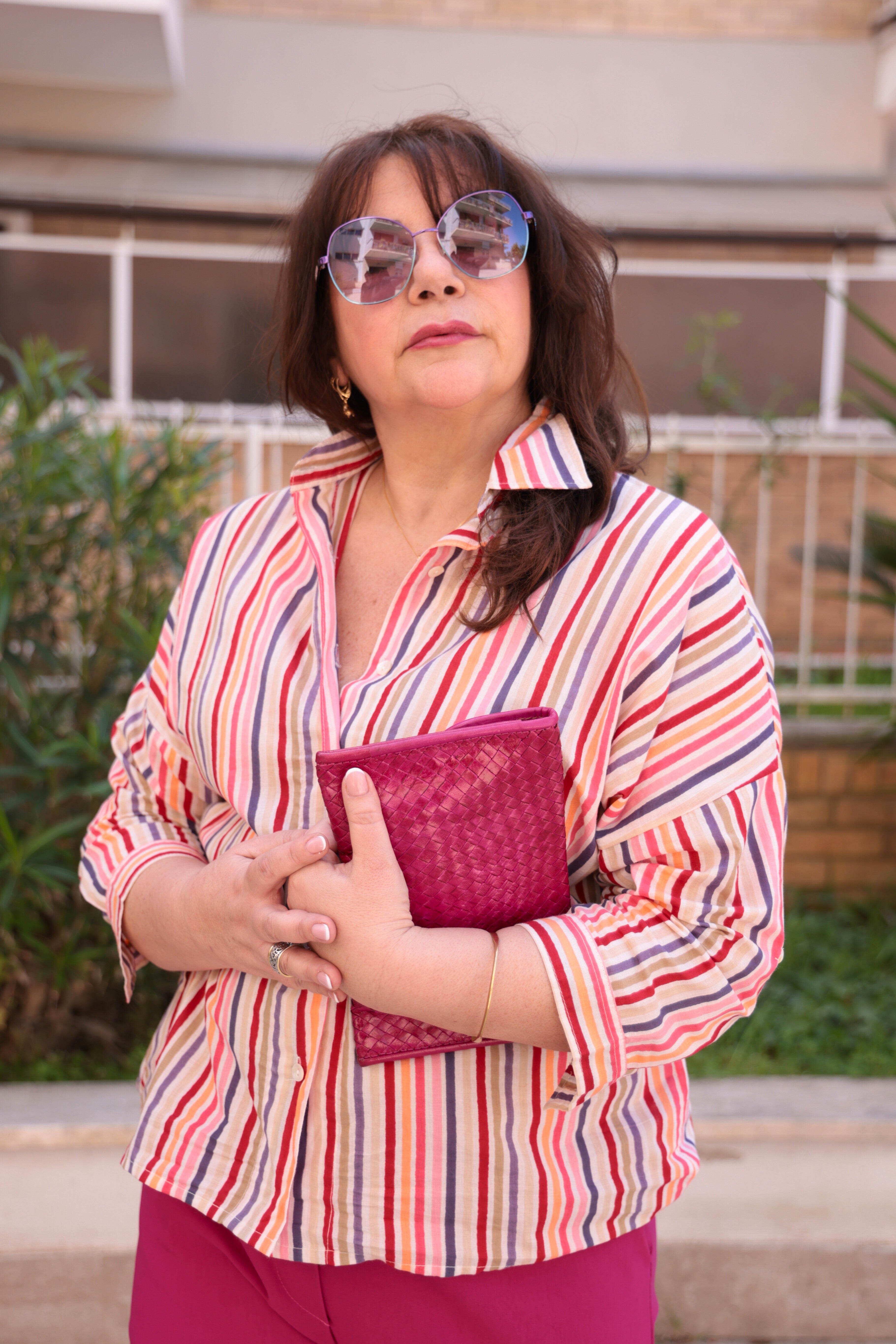 Camicia in cotone a righe multicolor vestibilità over