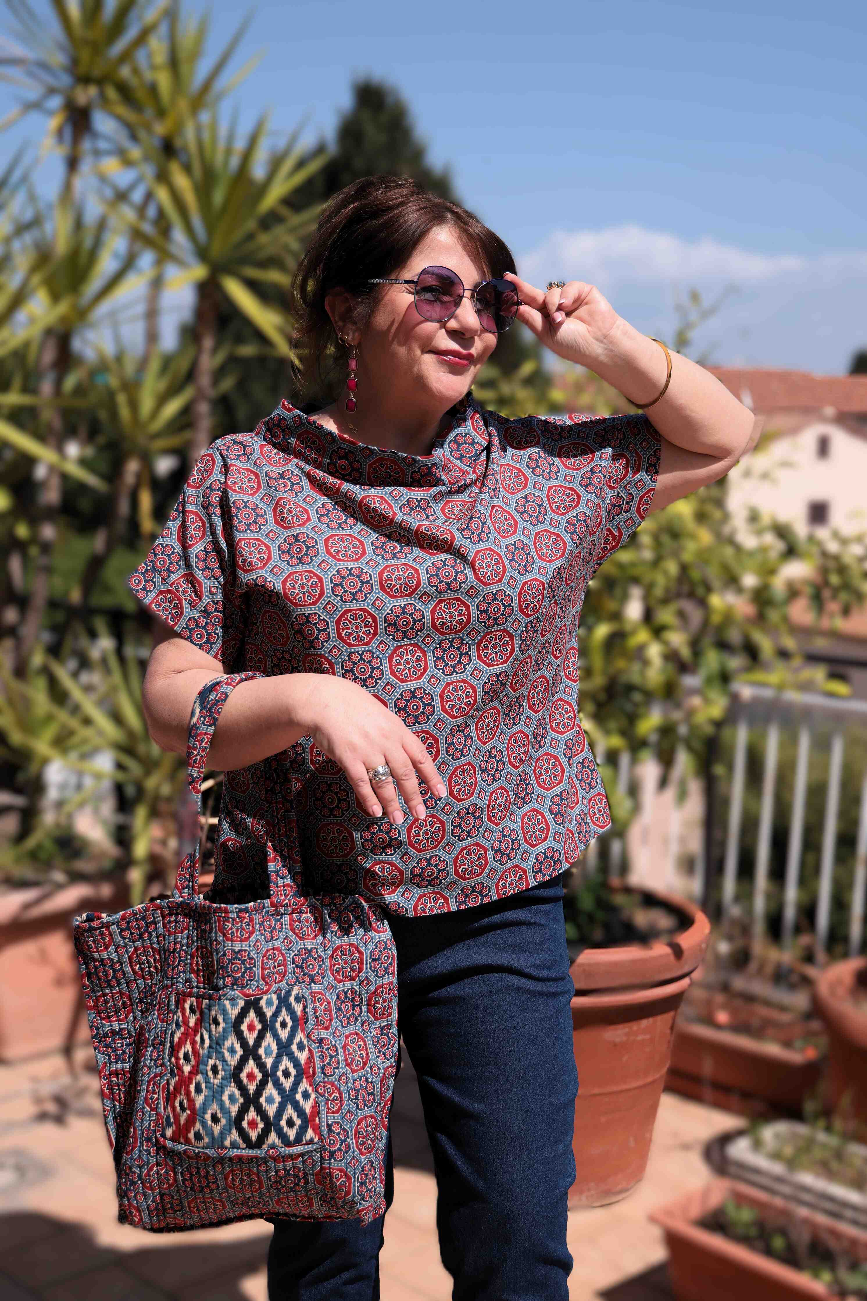 Borsa in cotone trapuntato double face