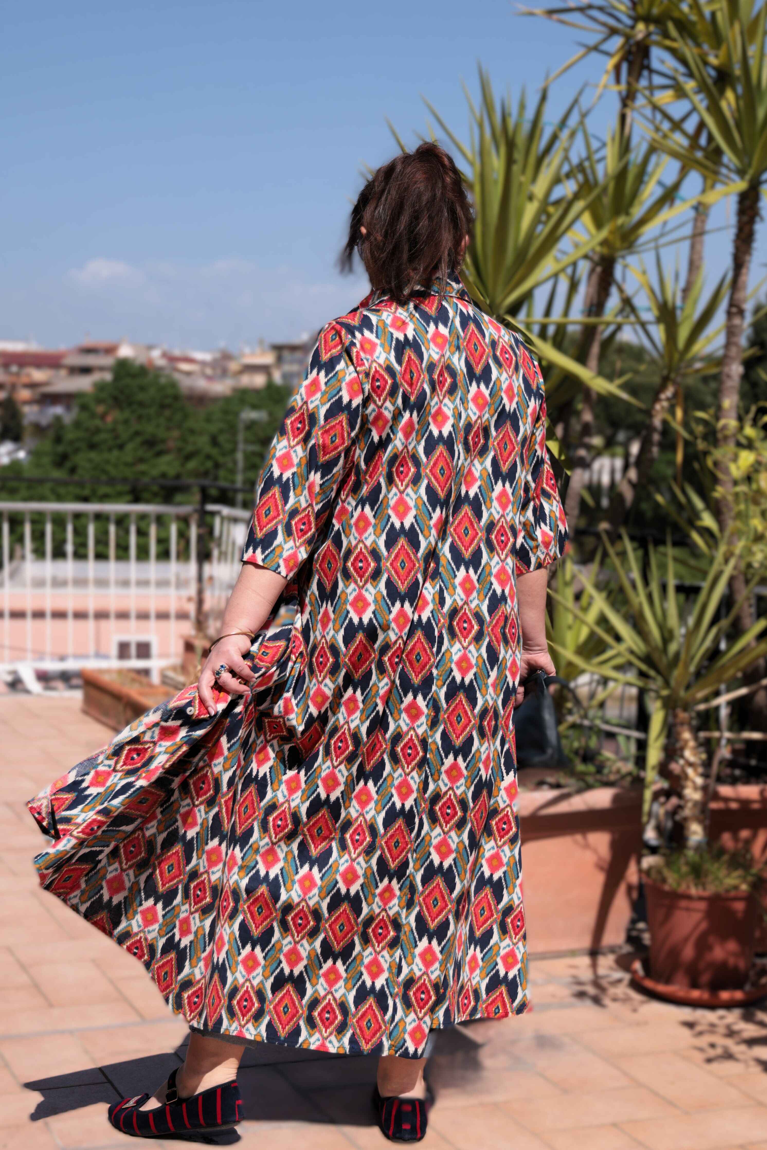 Vestito chemisier in Cotone con colletto e bottoni frontali taglio over