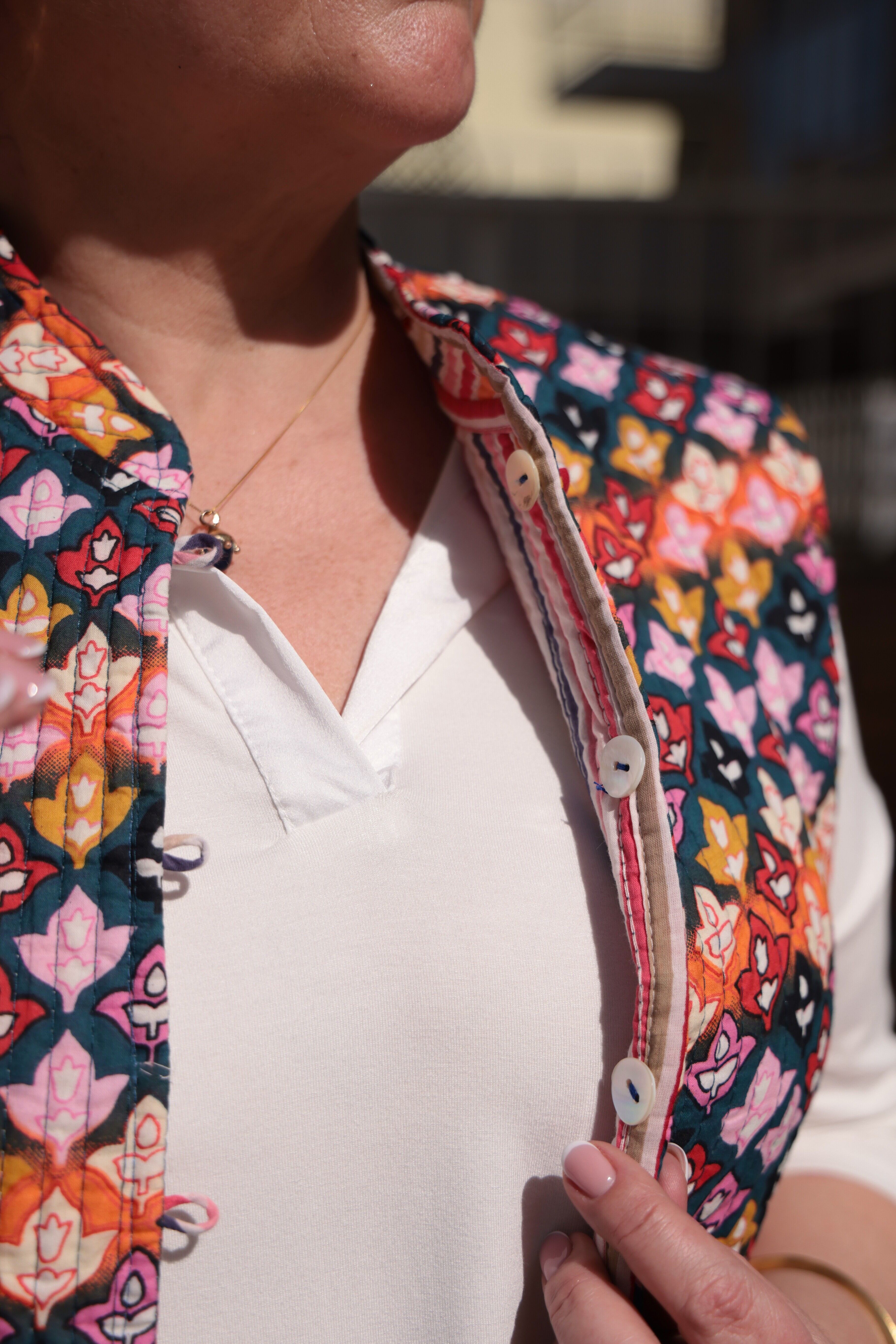 Gilet trapuntato in cotonne double face multicolor