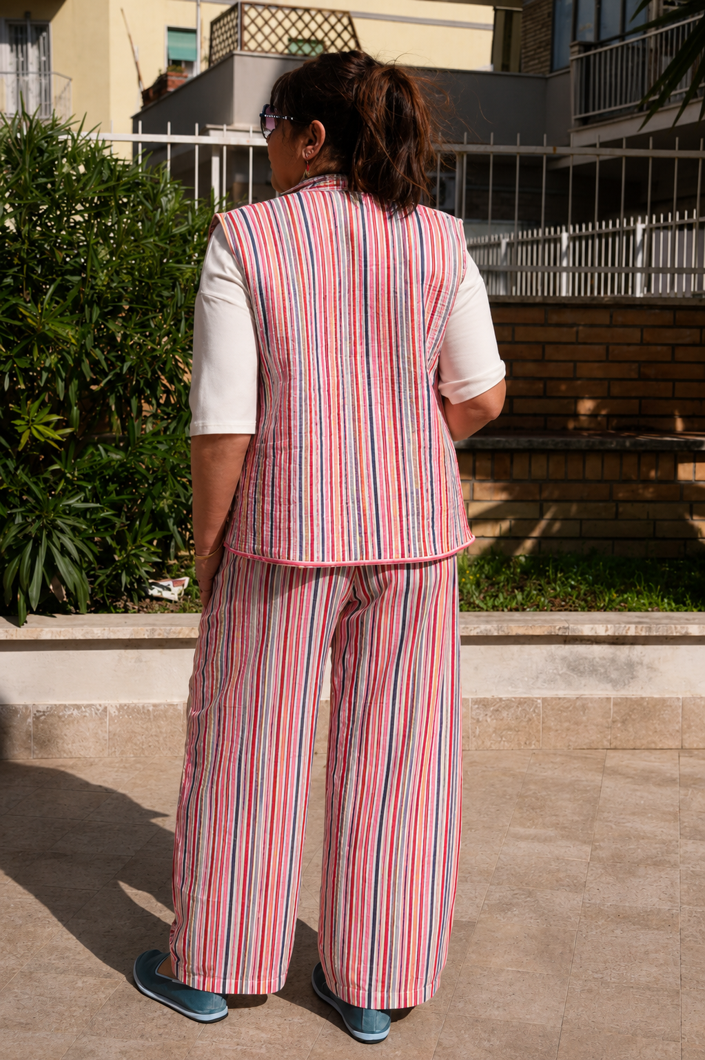 Gilet trapuntato in cotonne double face multicolor