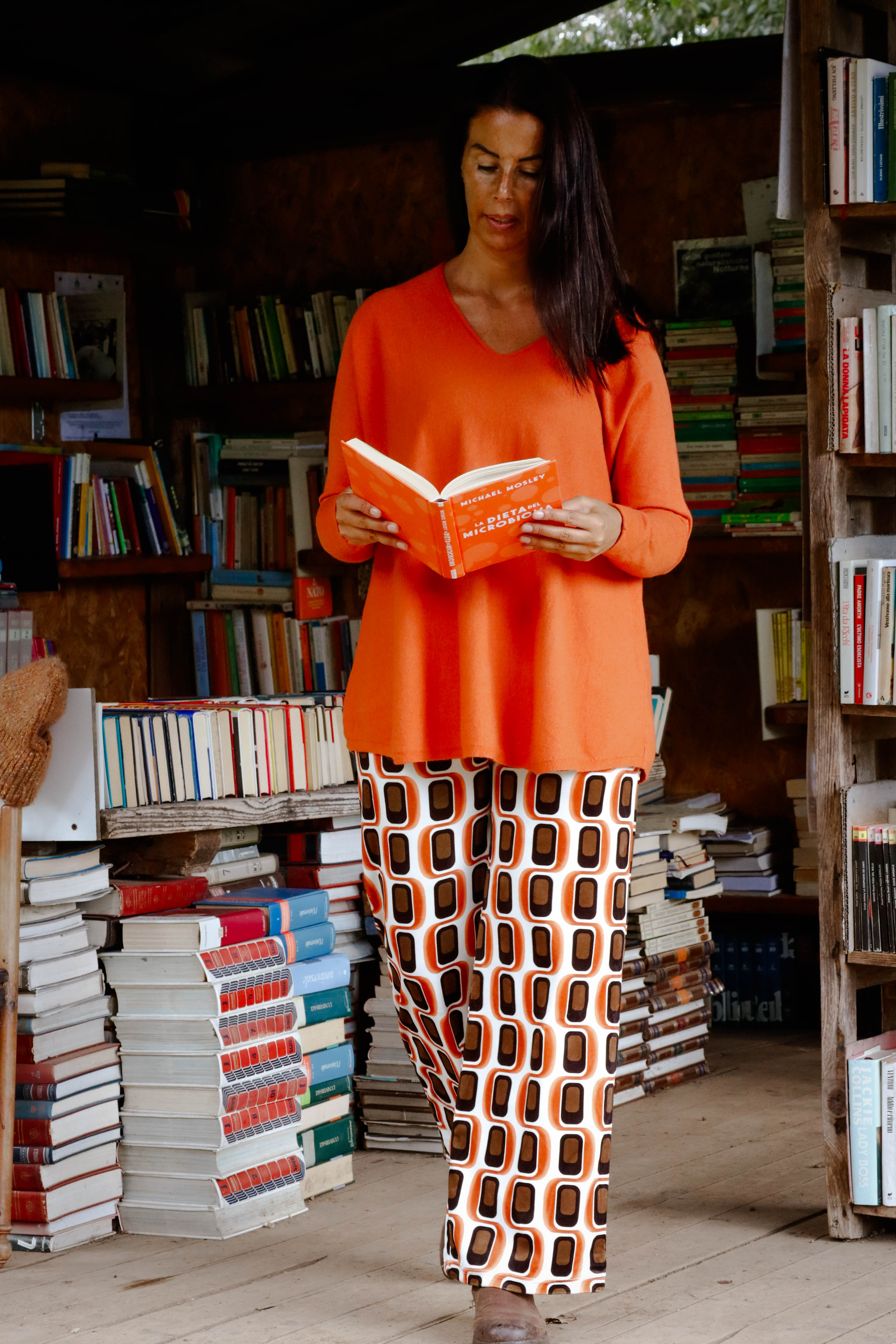 Maglione collo a v Zucca viscosa e modal over size