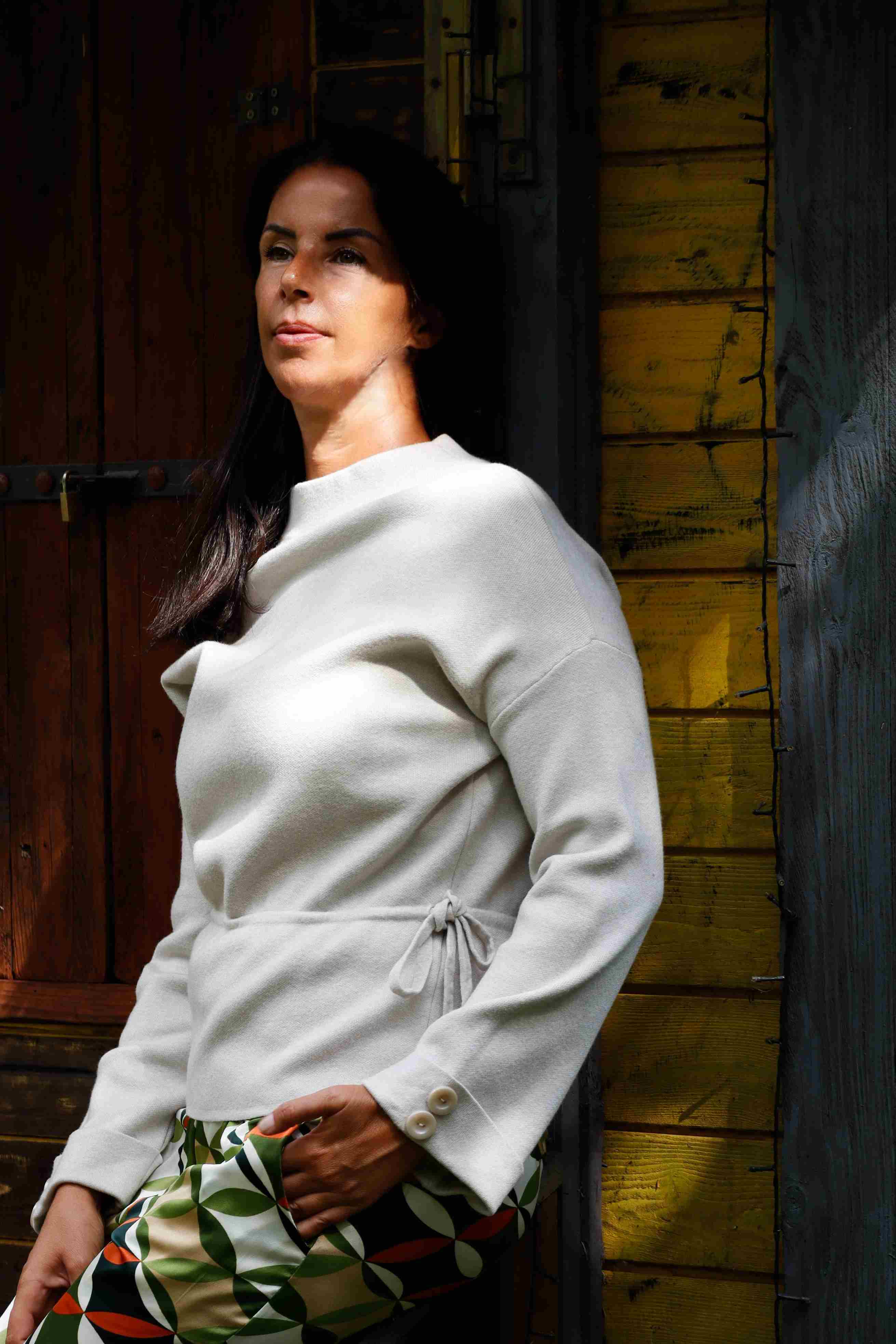 Soft, creamy, vanilla-colored (viscose) sweater.