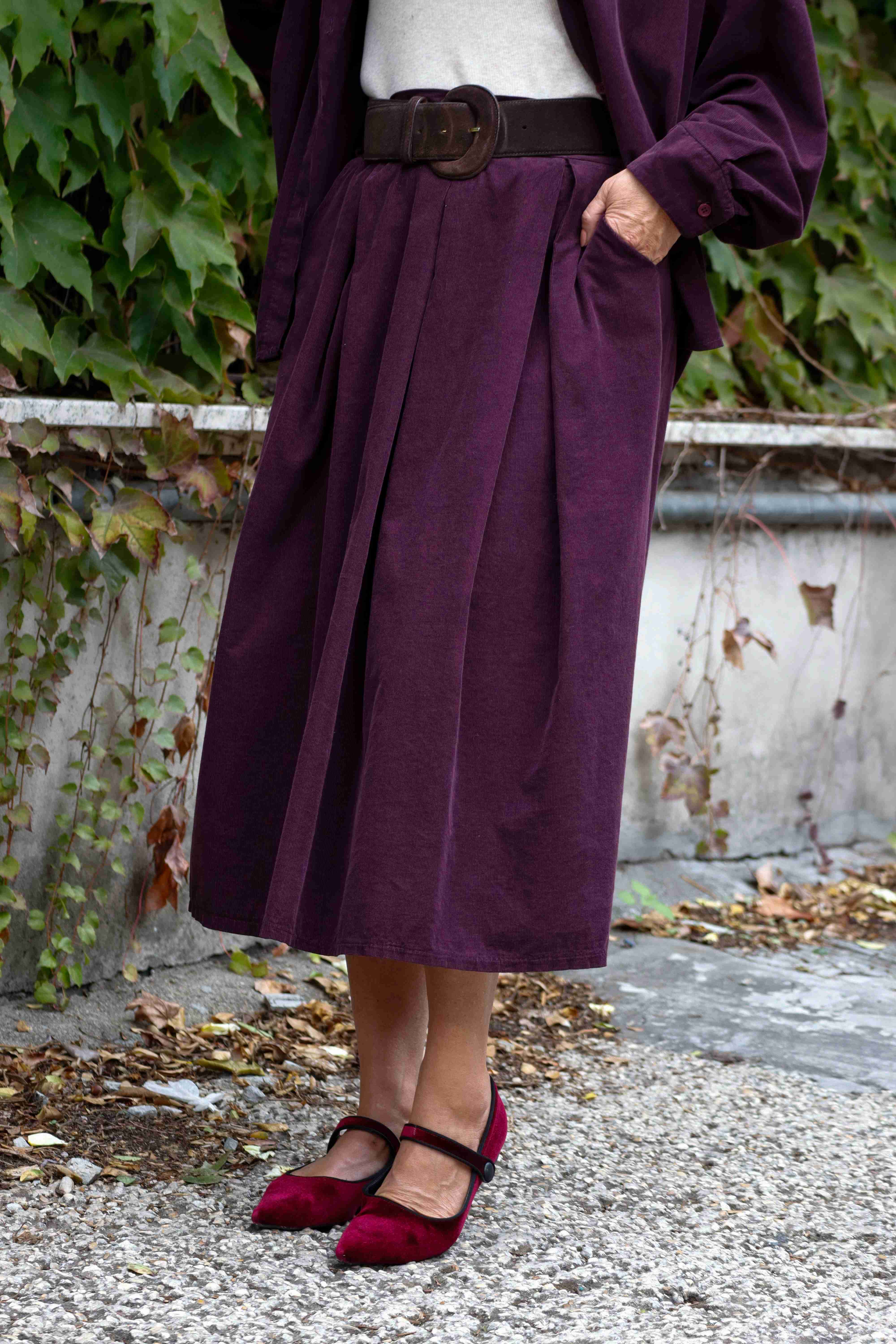 Gonna Essenza midi melanzana (velluto a costine)