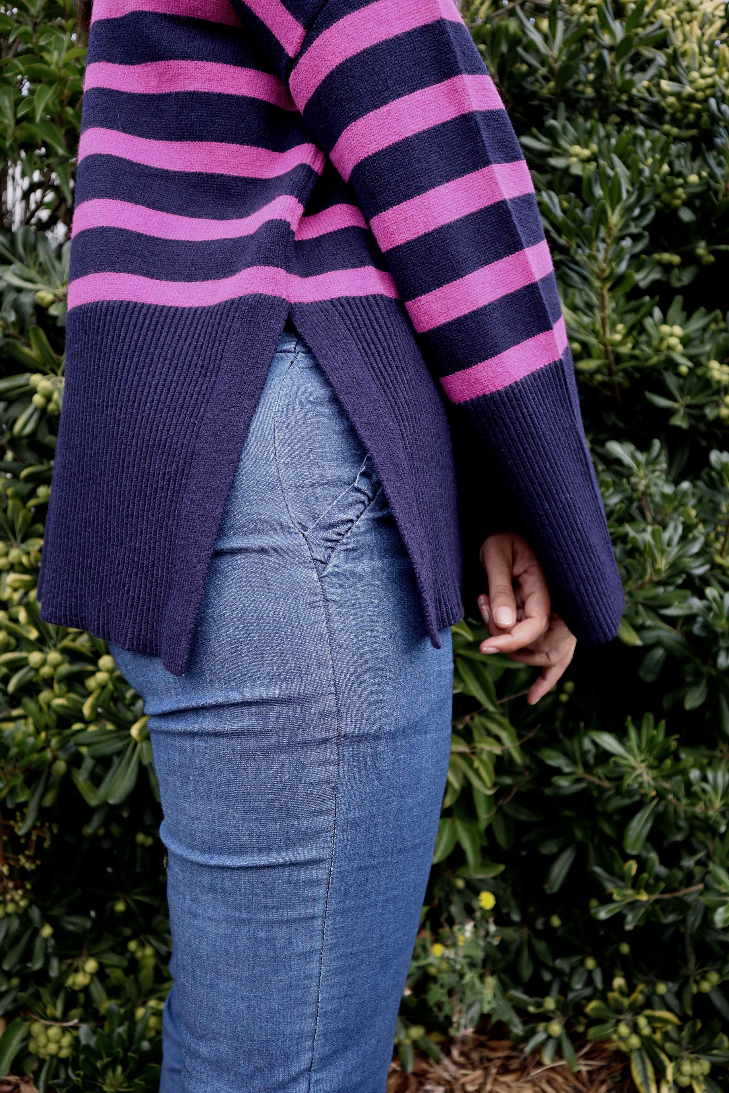 Winter Waves Sweater with Blue and Cyclamen Stripes (viscose)