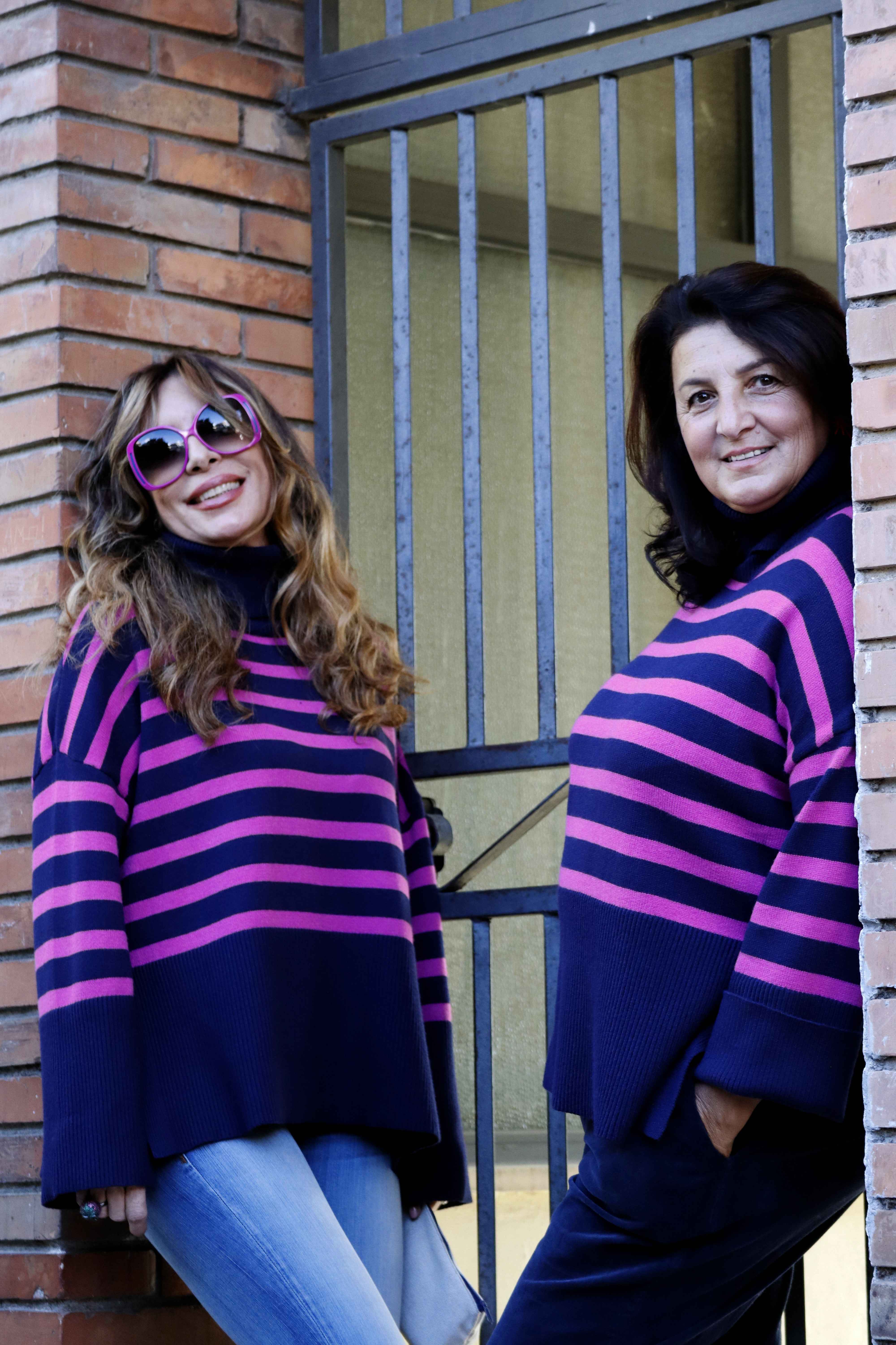 Maglione Onde d’Inverno Righe Blu e Ciclamino (viscosa)