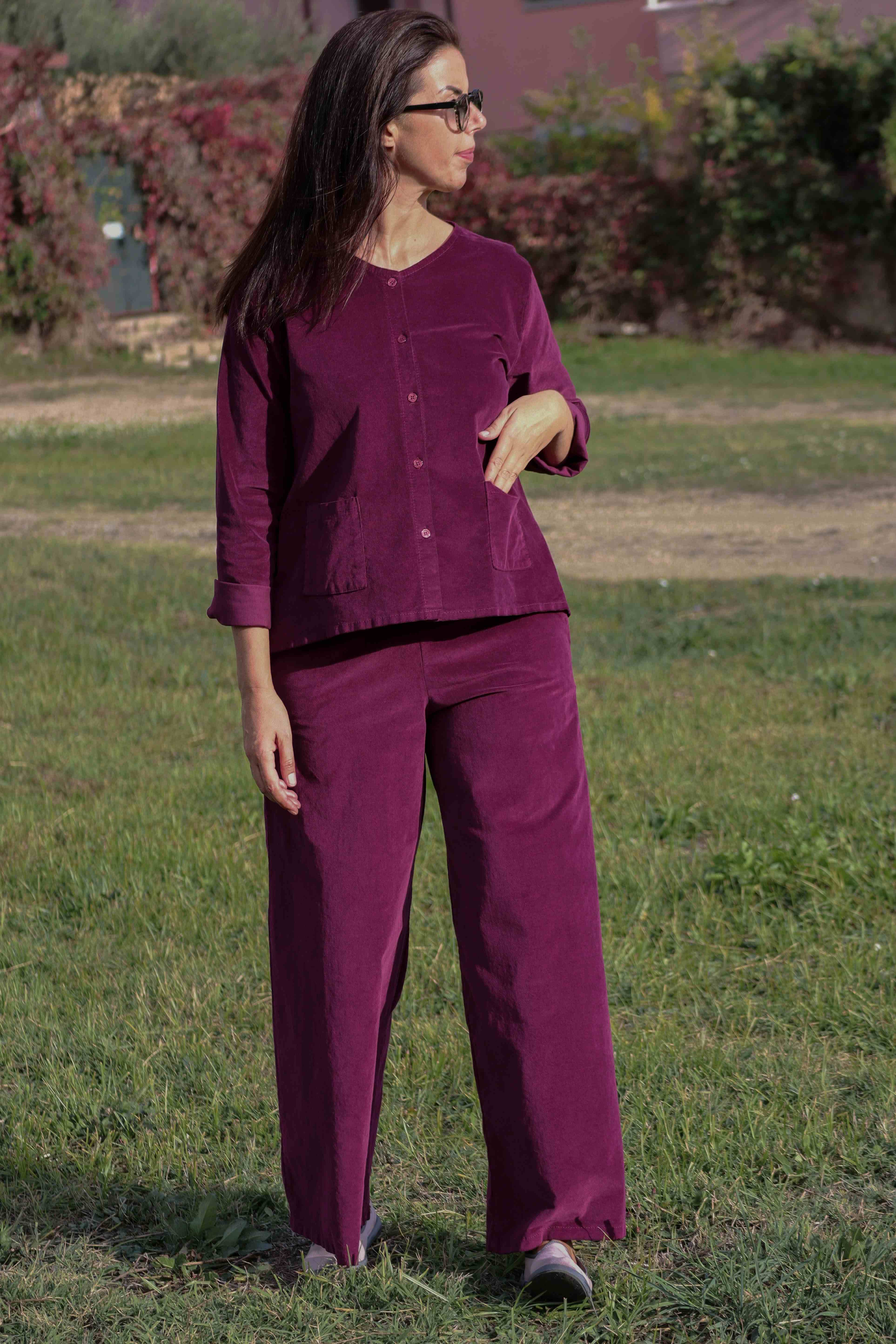 Pantalone Velvet Palazzo Bordeaux (velluto liscio)