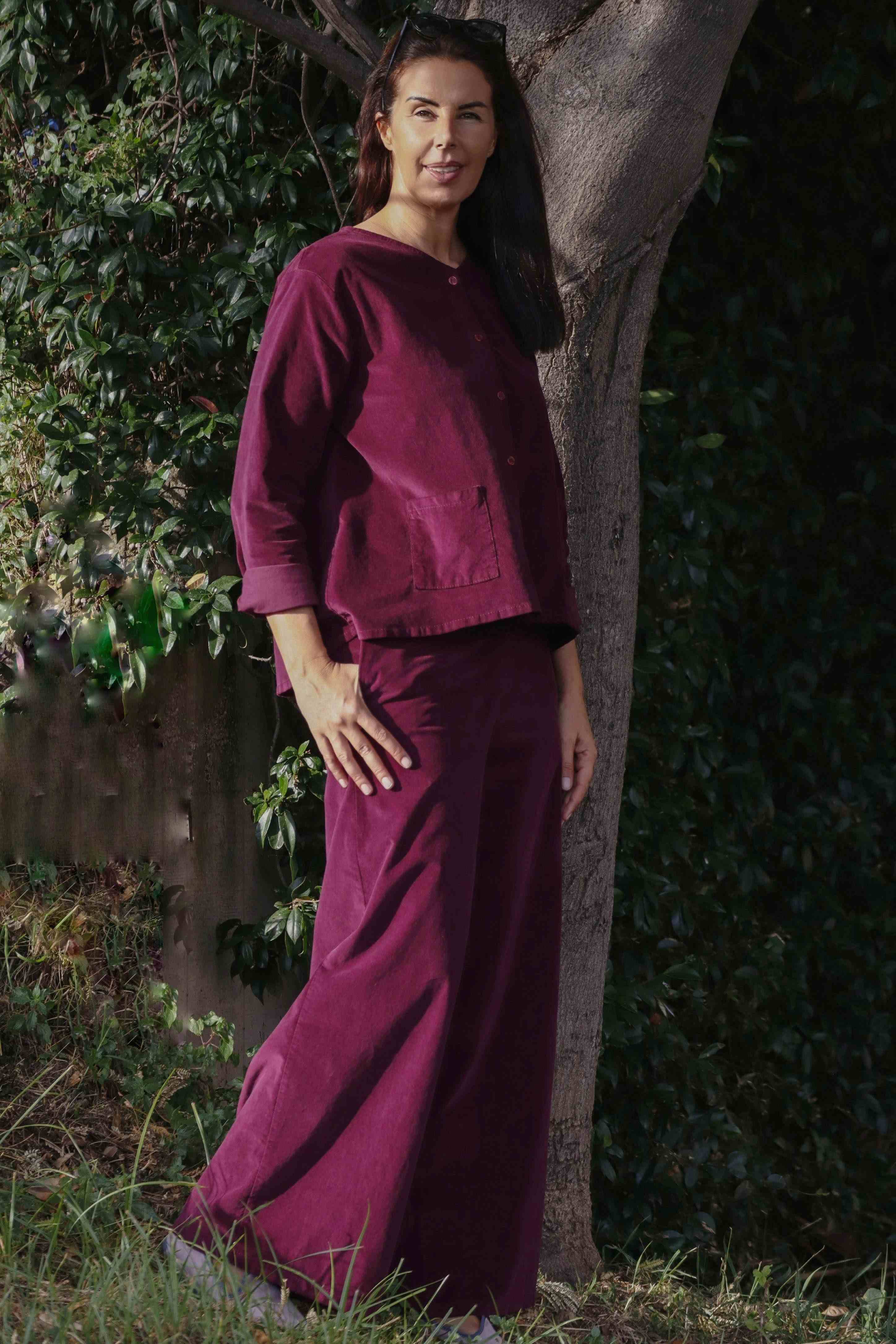 Pantalone Velvet Palazzo Bordeaux (velluto liscio)