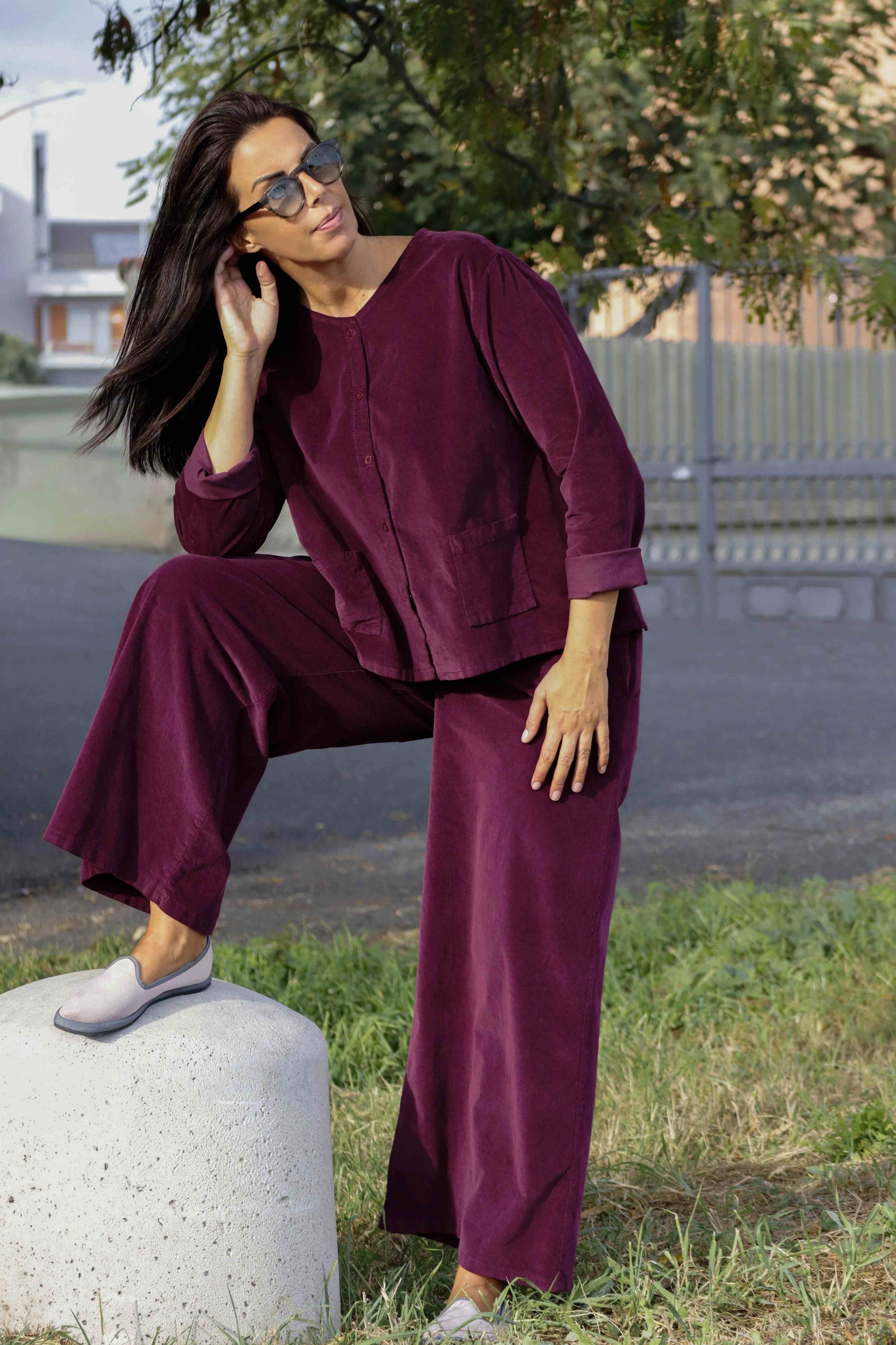 Pantalone Velvet Palazzo Bordeaux (velluto liscio)