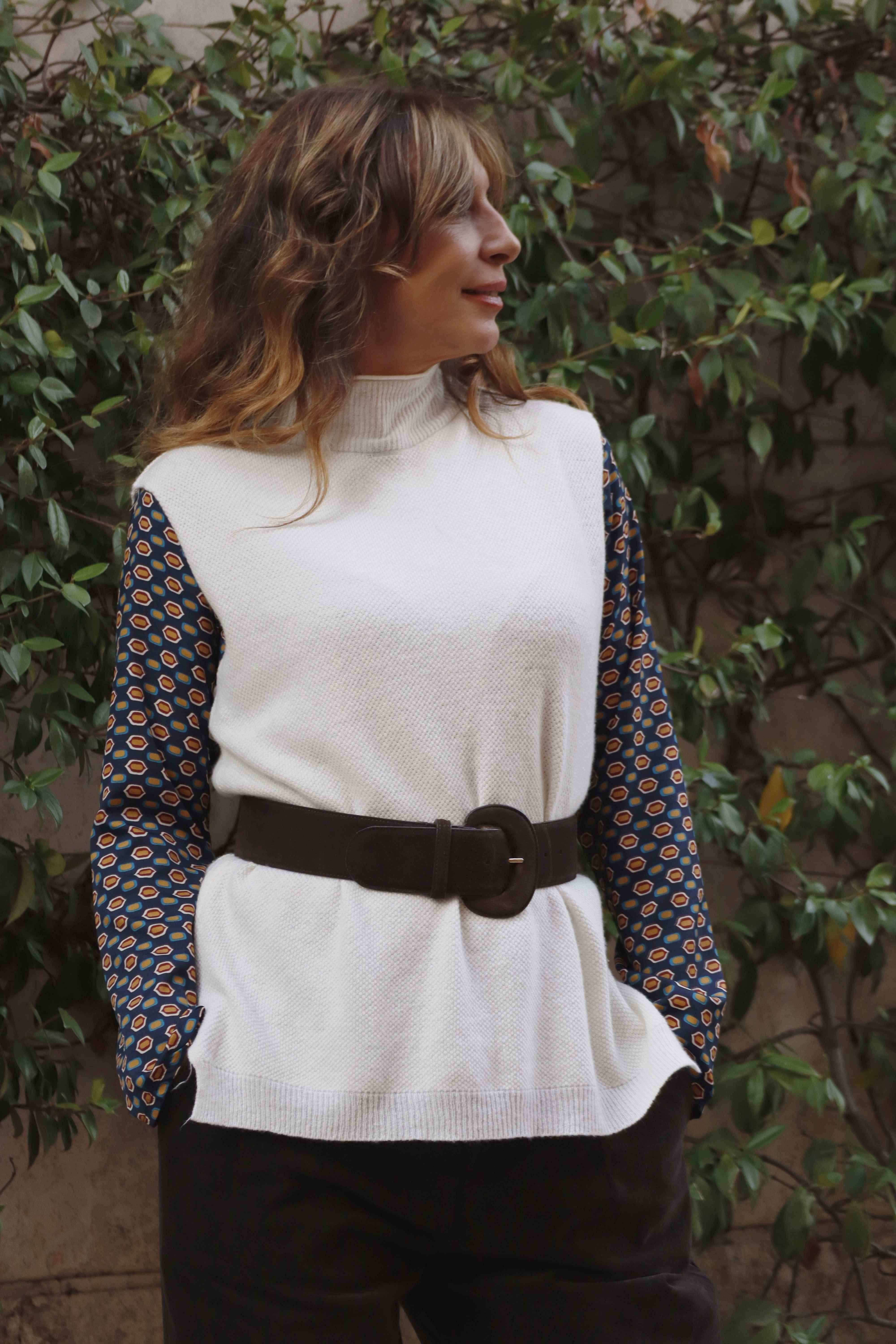 Gilet Punto riso bianco (lana e cashmere)