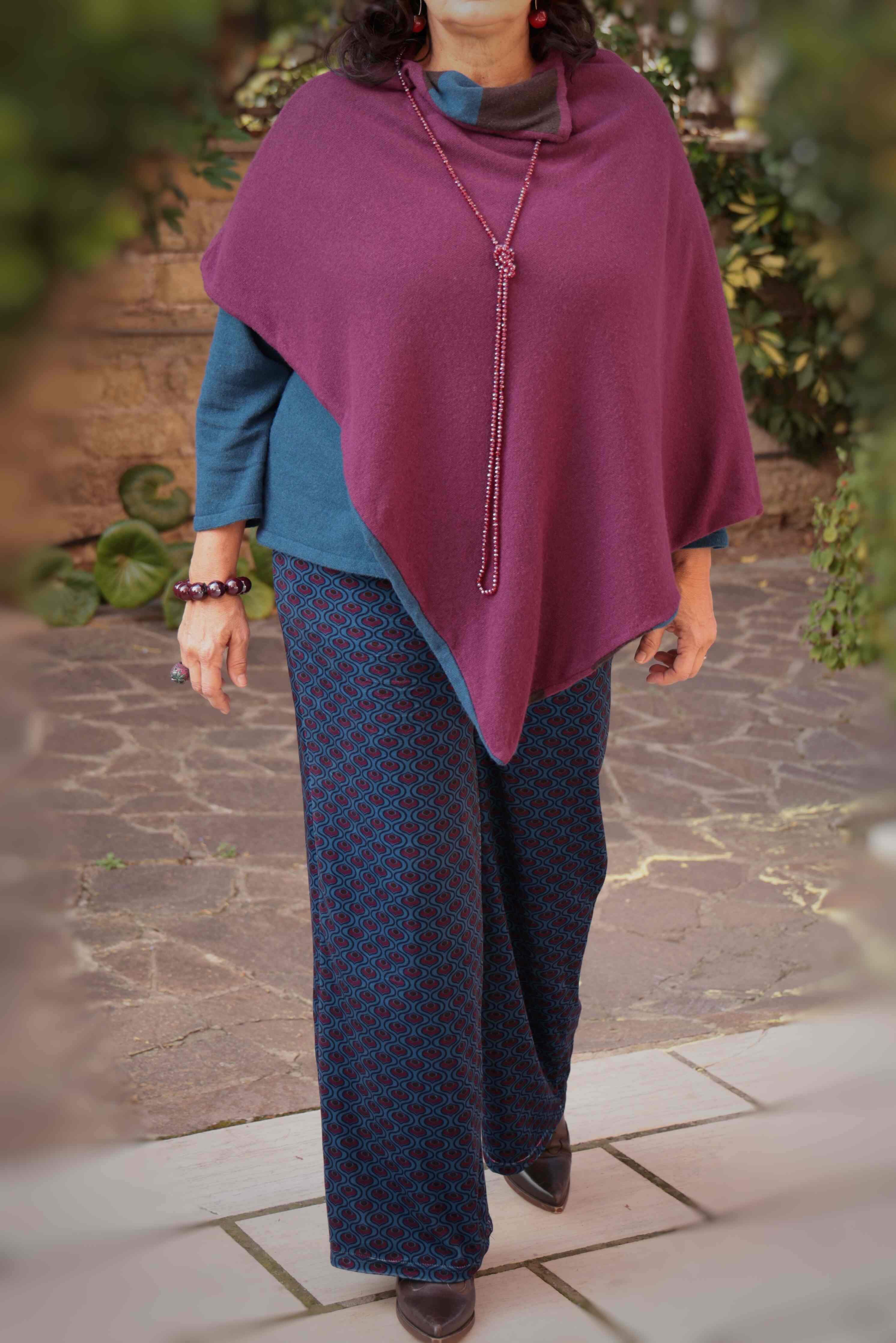 Poncho Douceur Double Bordeaux (lana e cashmere)
