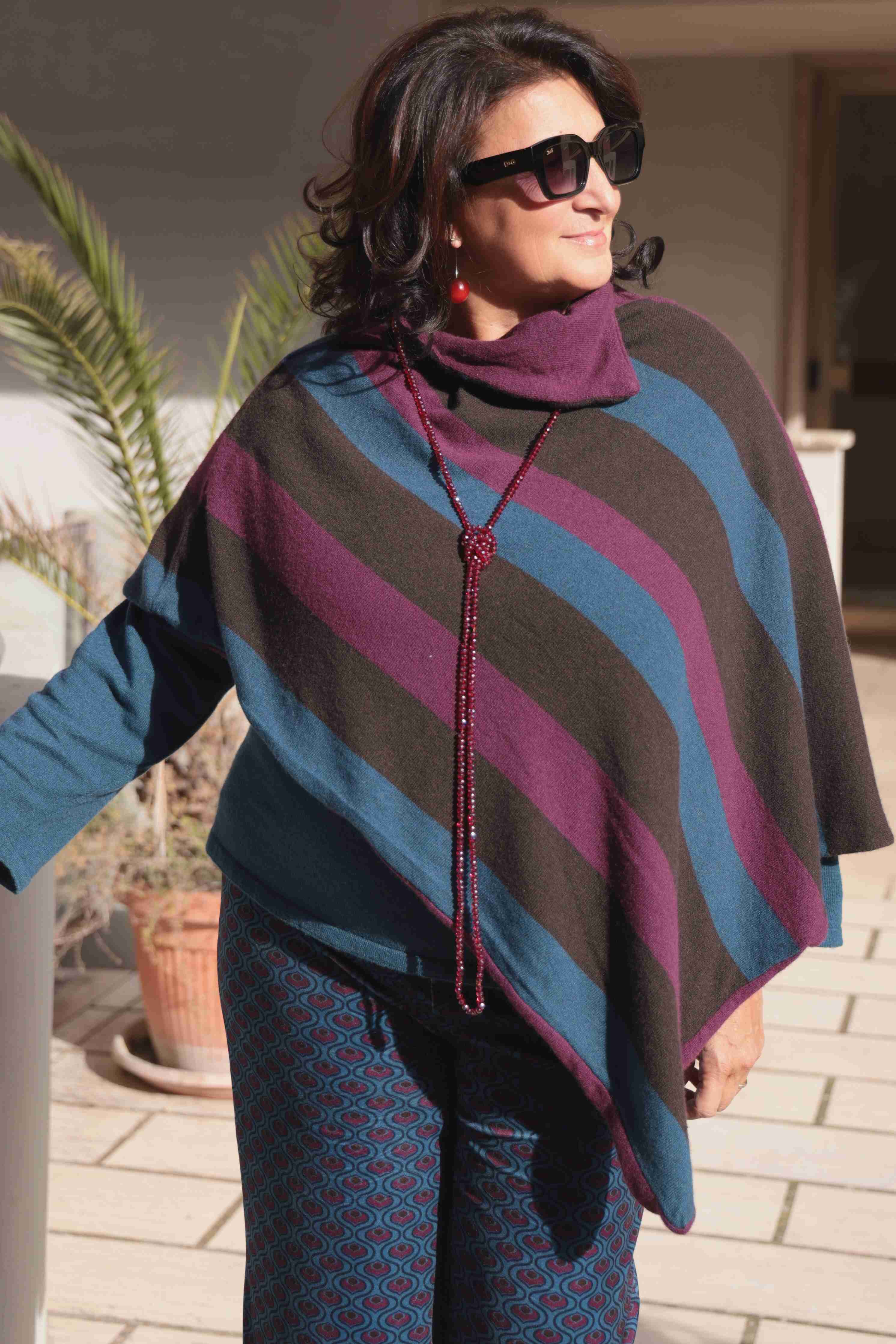 Poncho Douceur Double Bordeaux (lana e cashmere)
