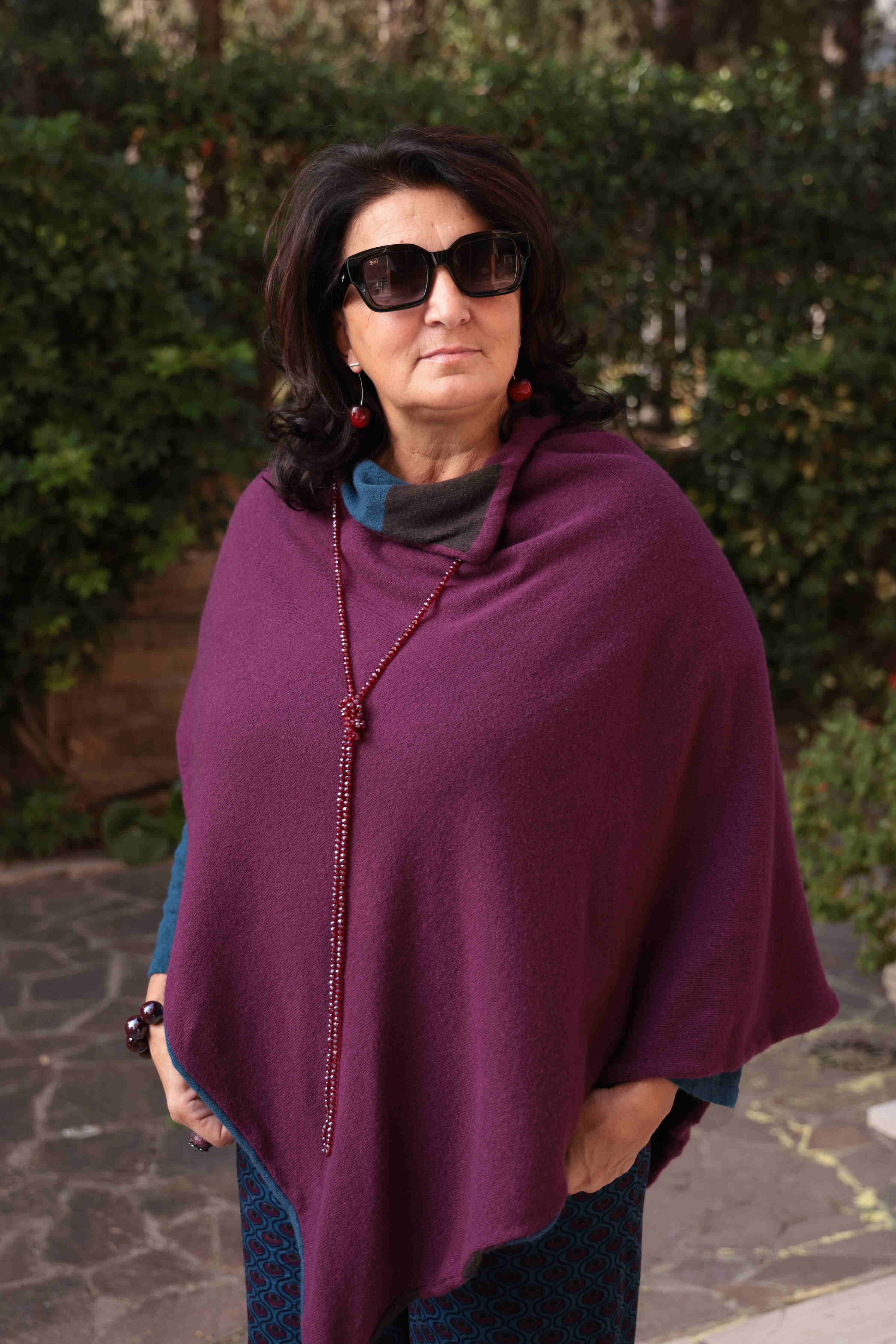 Poncho Douceur Double Bordeaux (lana e cashmere)