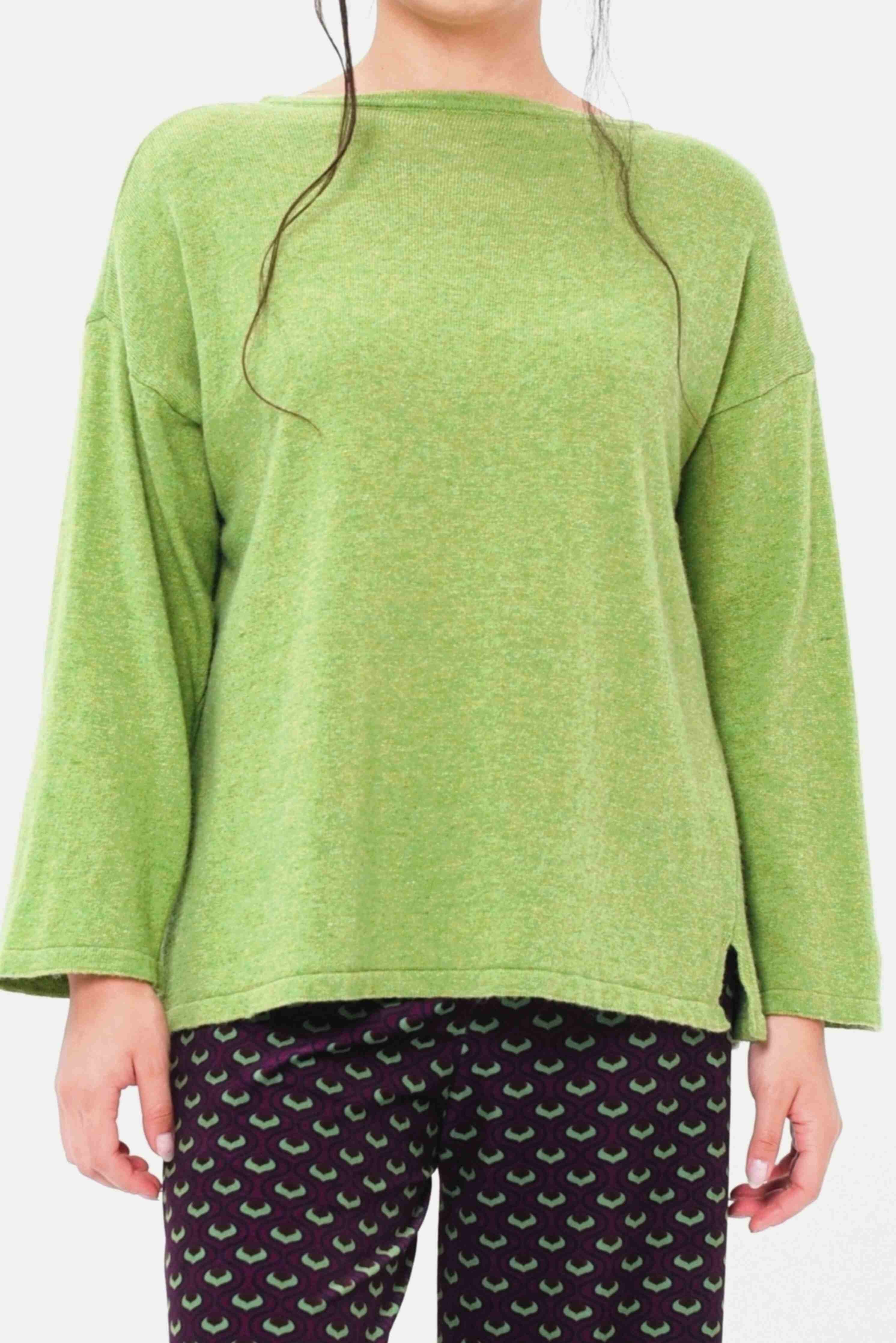 Maglione double face taglio a scatola con bottoni lana e cashmere pistacchio