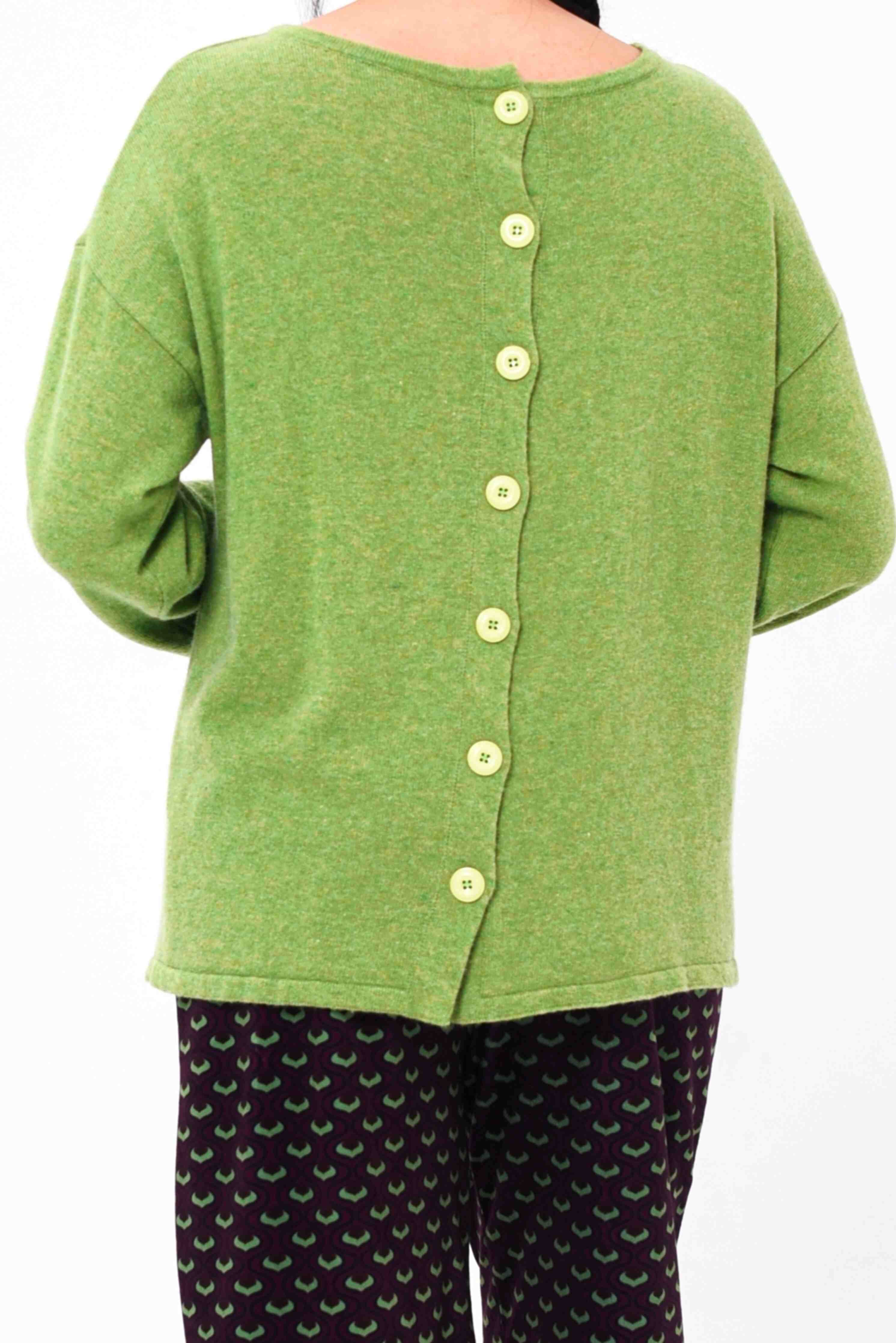 Maglione double face taglio a scatola con bottoni lana e cashmere pistacchio