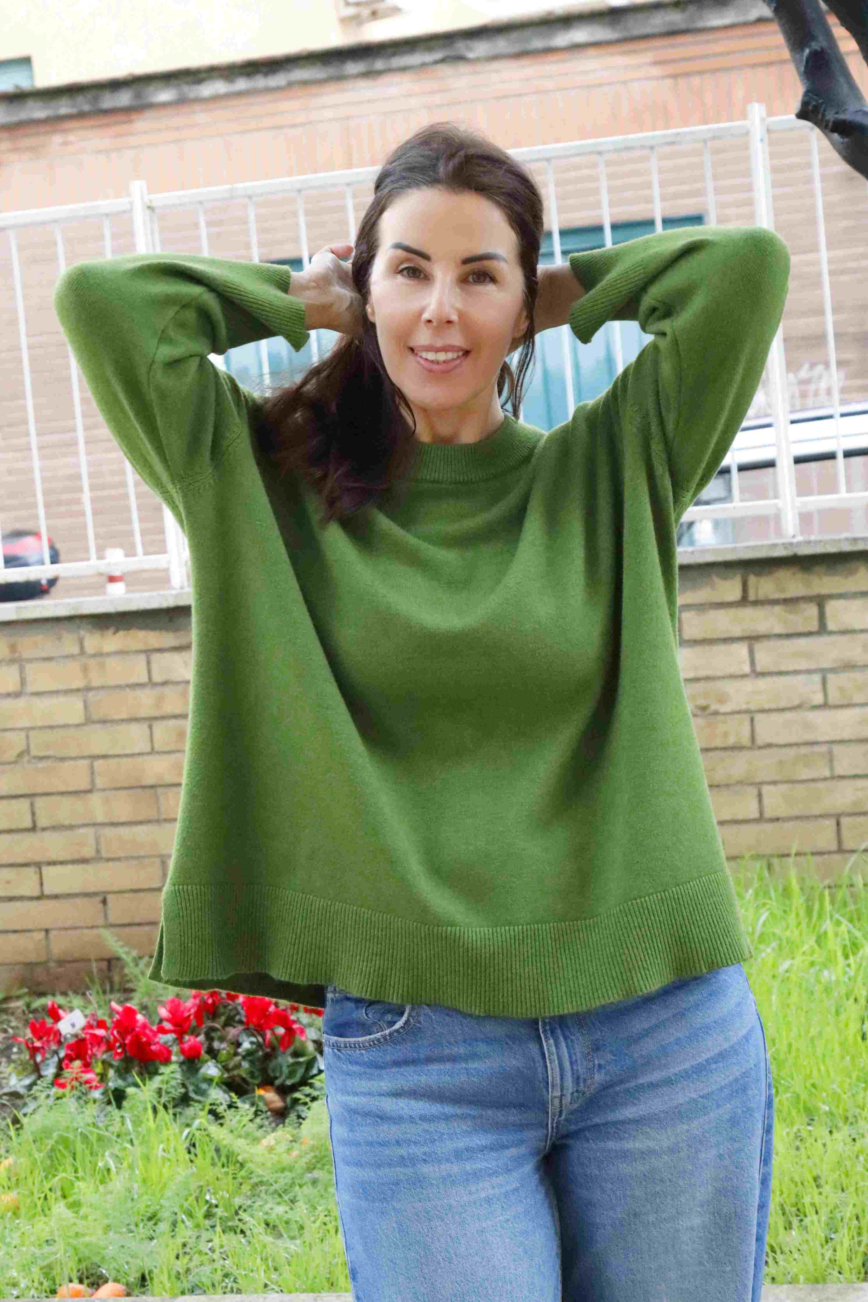 Maglione girocollo over size Pistacchio in viscosa e modal
