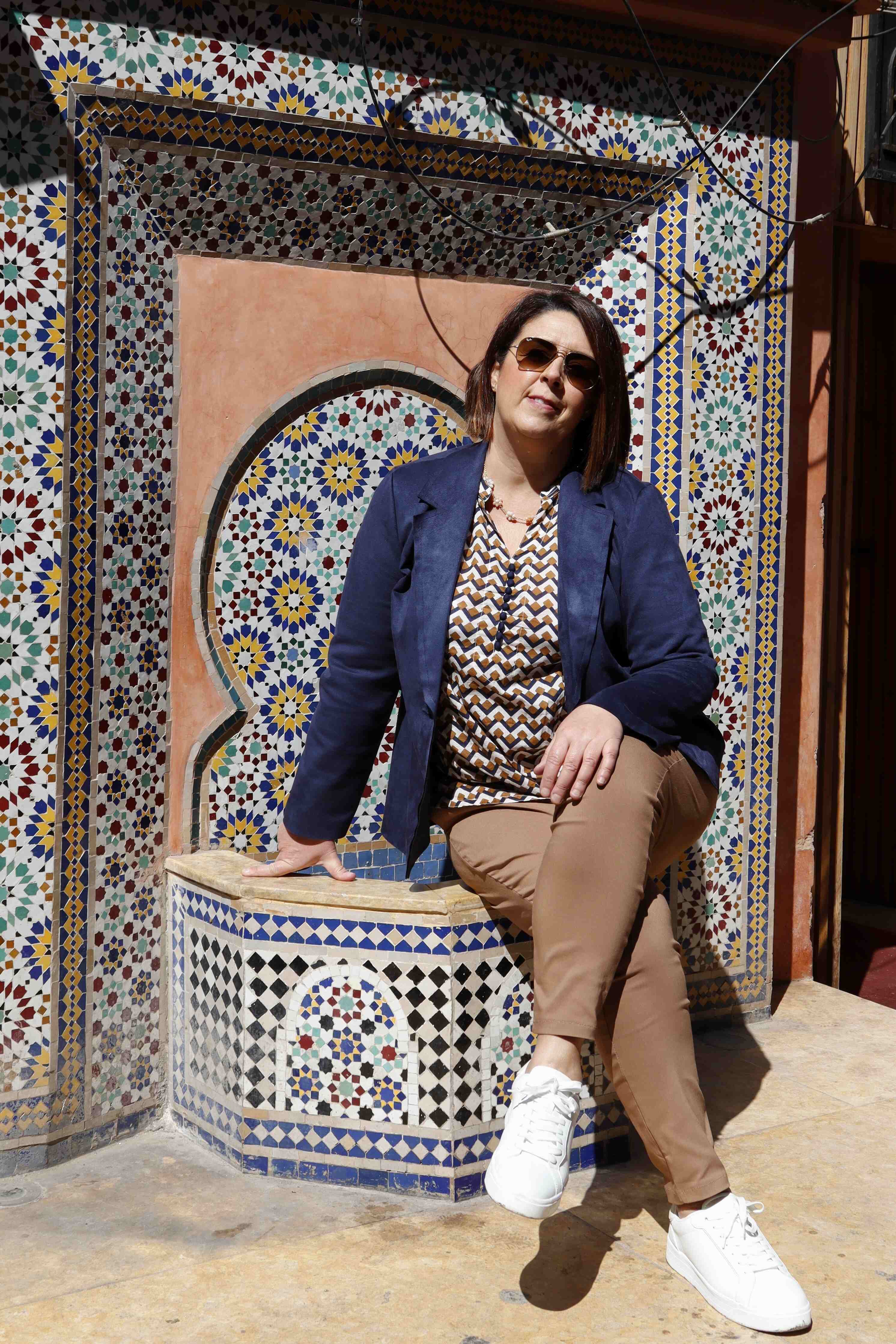 Blusa lunga in Cotone con Stampa Geometrica