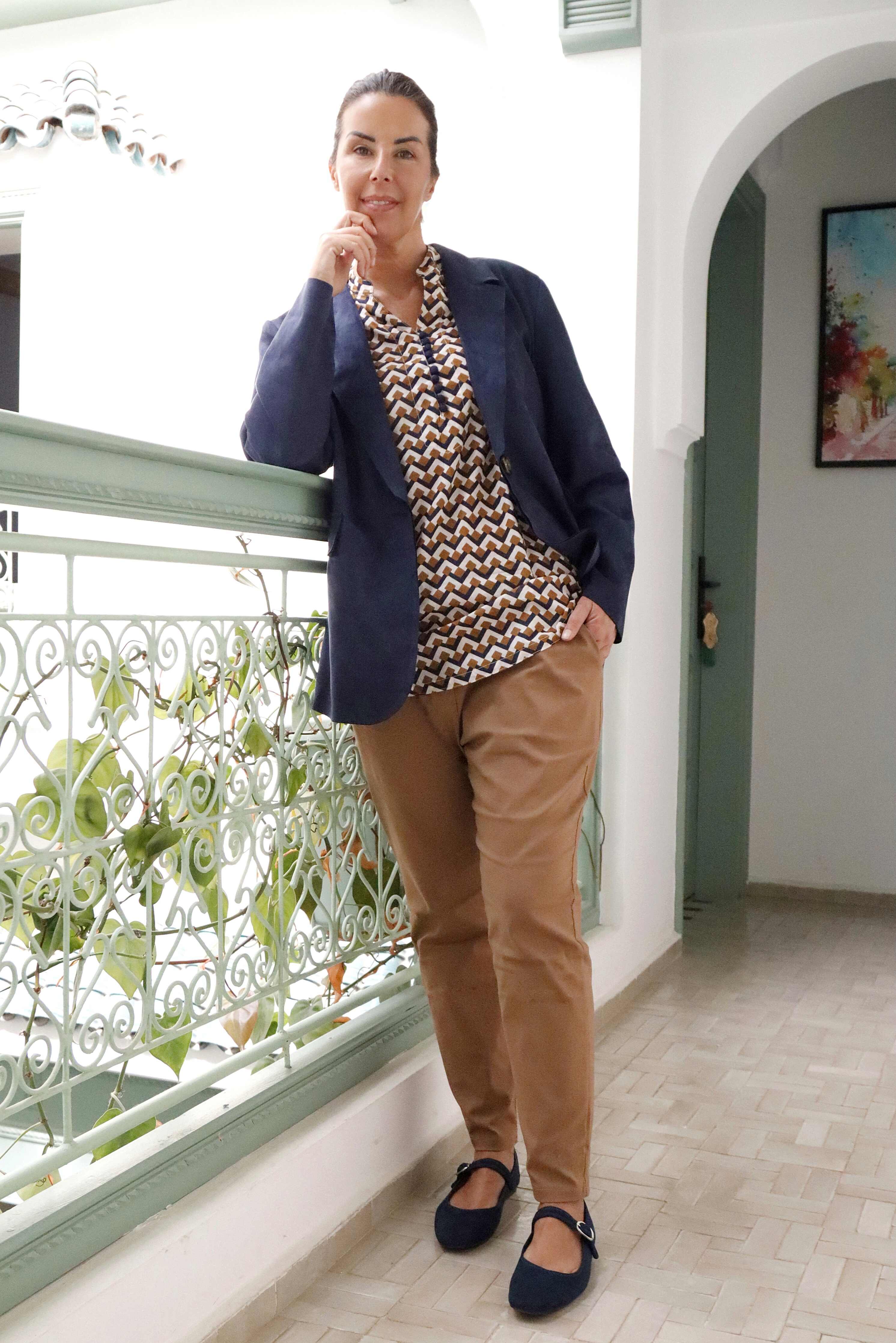 Blusa lunga in Cotone con Stampa Geometrica