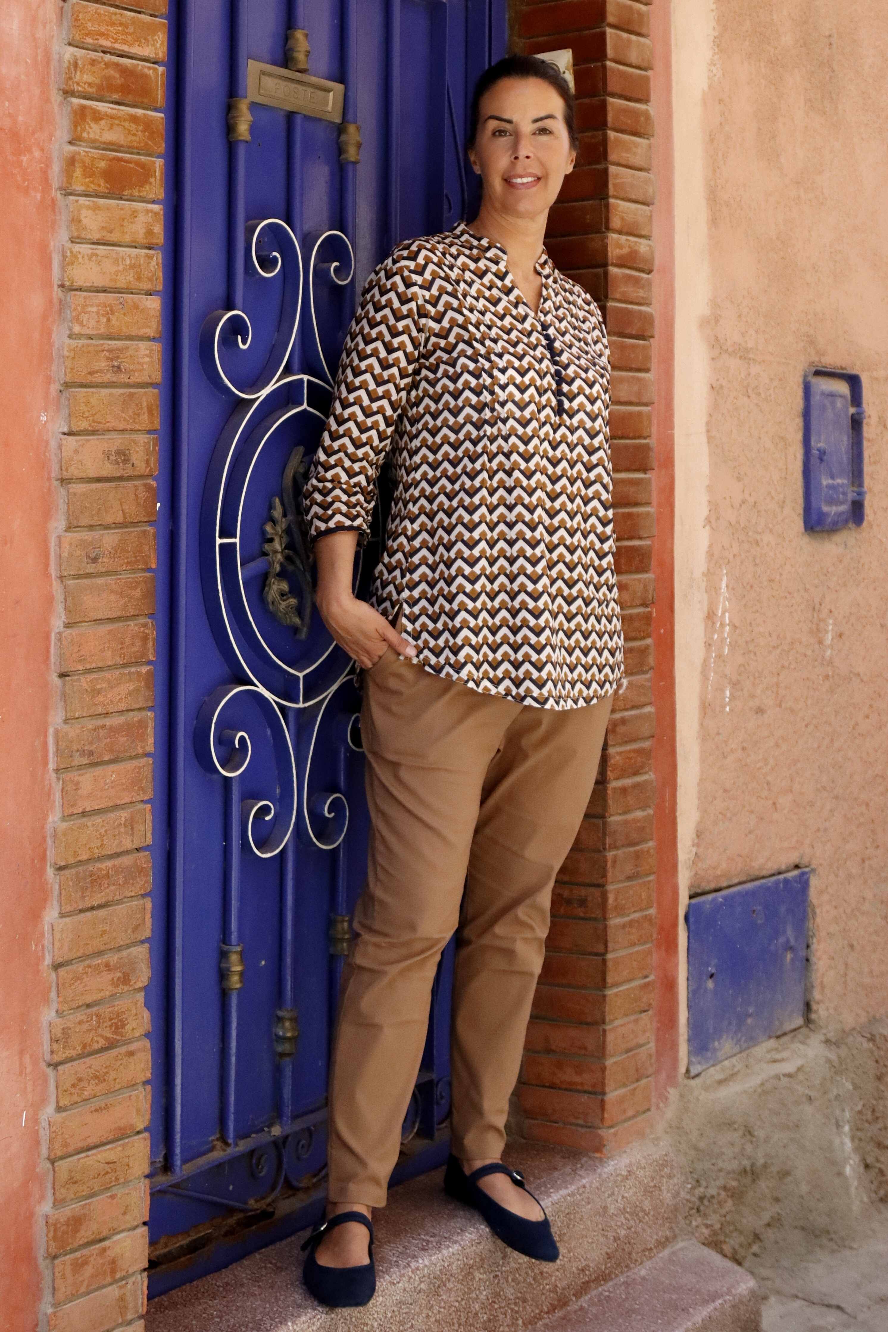 Blusa lunga in Cotone con Stampa Geometrica