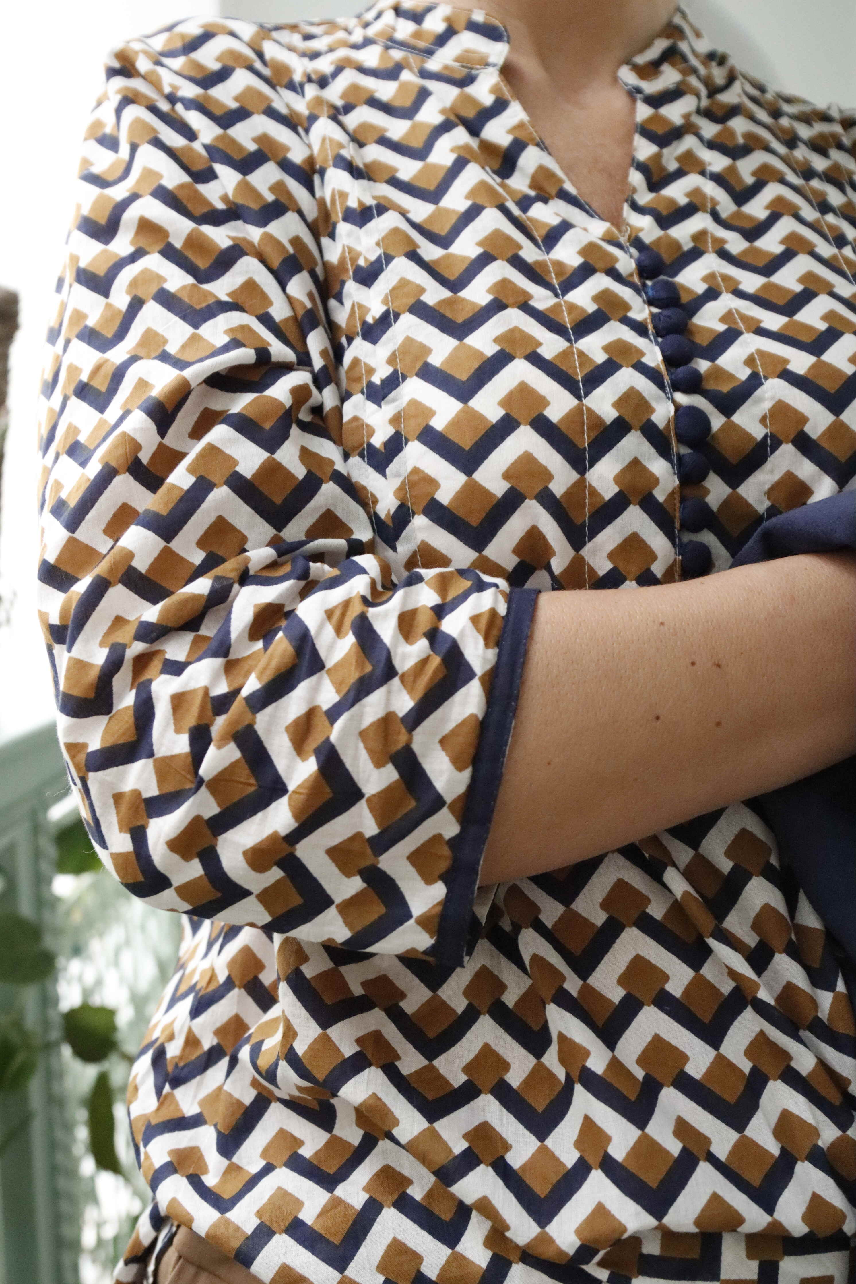 Blusa lunga in Cotone con Stampa Geometrica