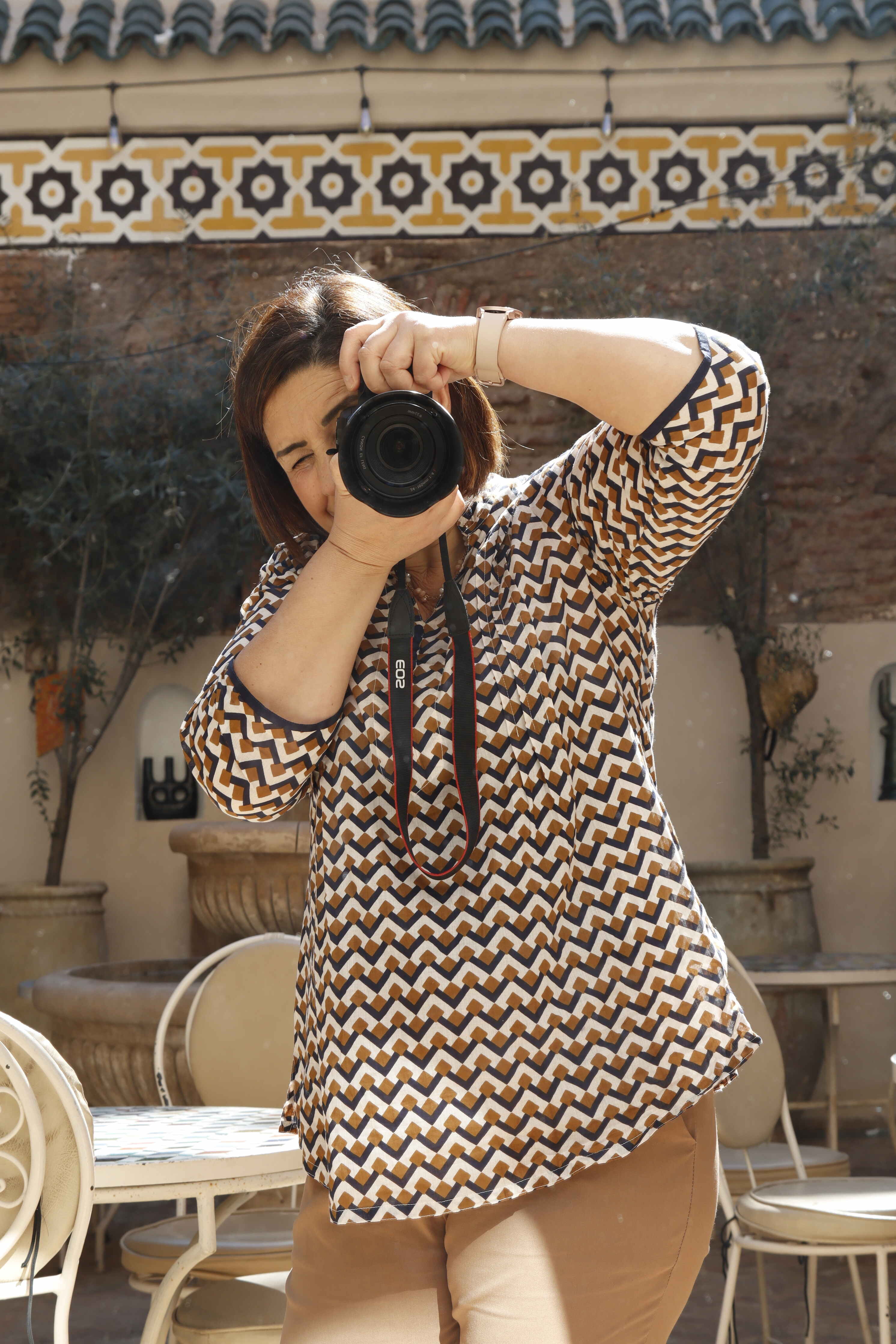 Blusa lunga in Cotone con Stampa Geometrica