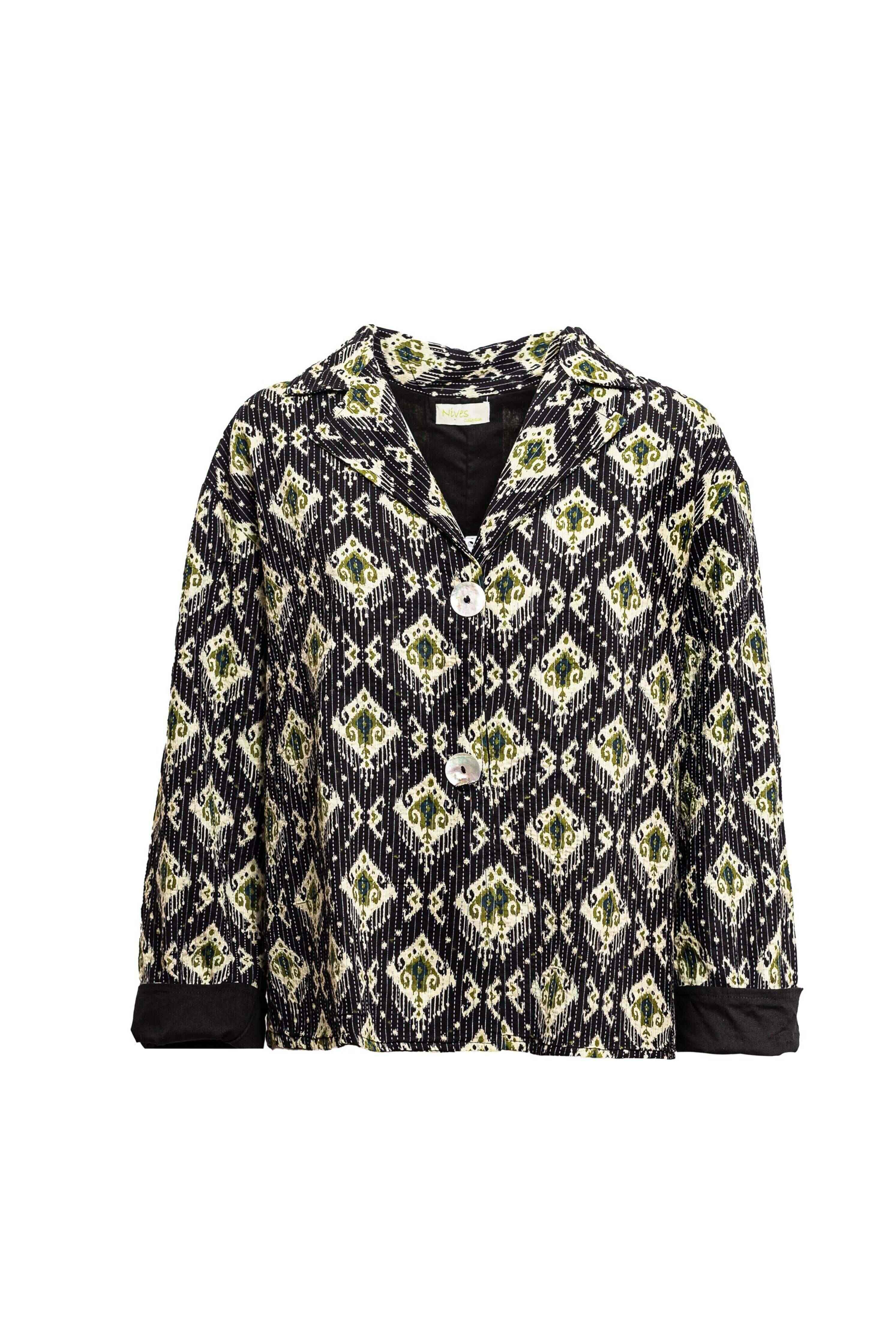 Giacca Cotone Nera e verde menta Floreale