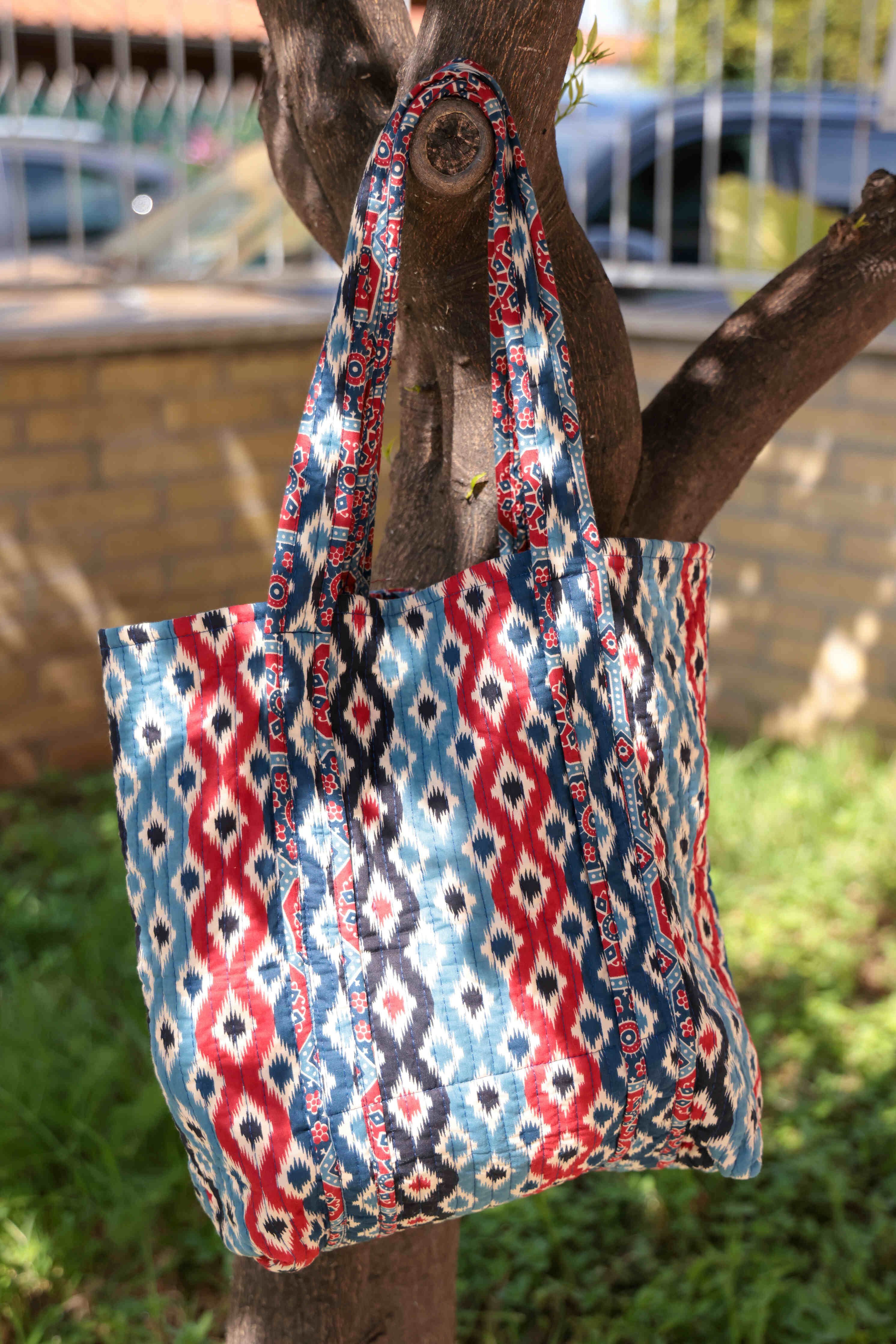 Borsa in cotone trapuntato double face