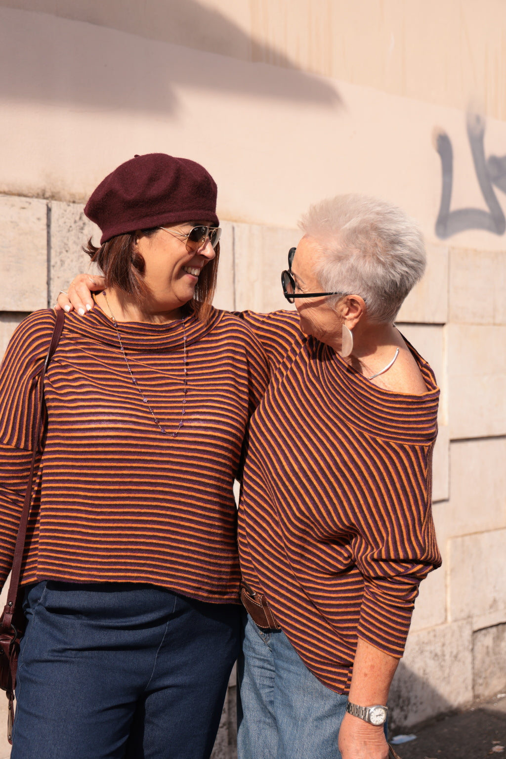 MAGLIONE NIVES RIGHE VIOLA MARRONE ARANCIO (Lana rasata)