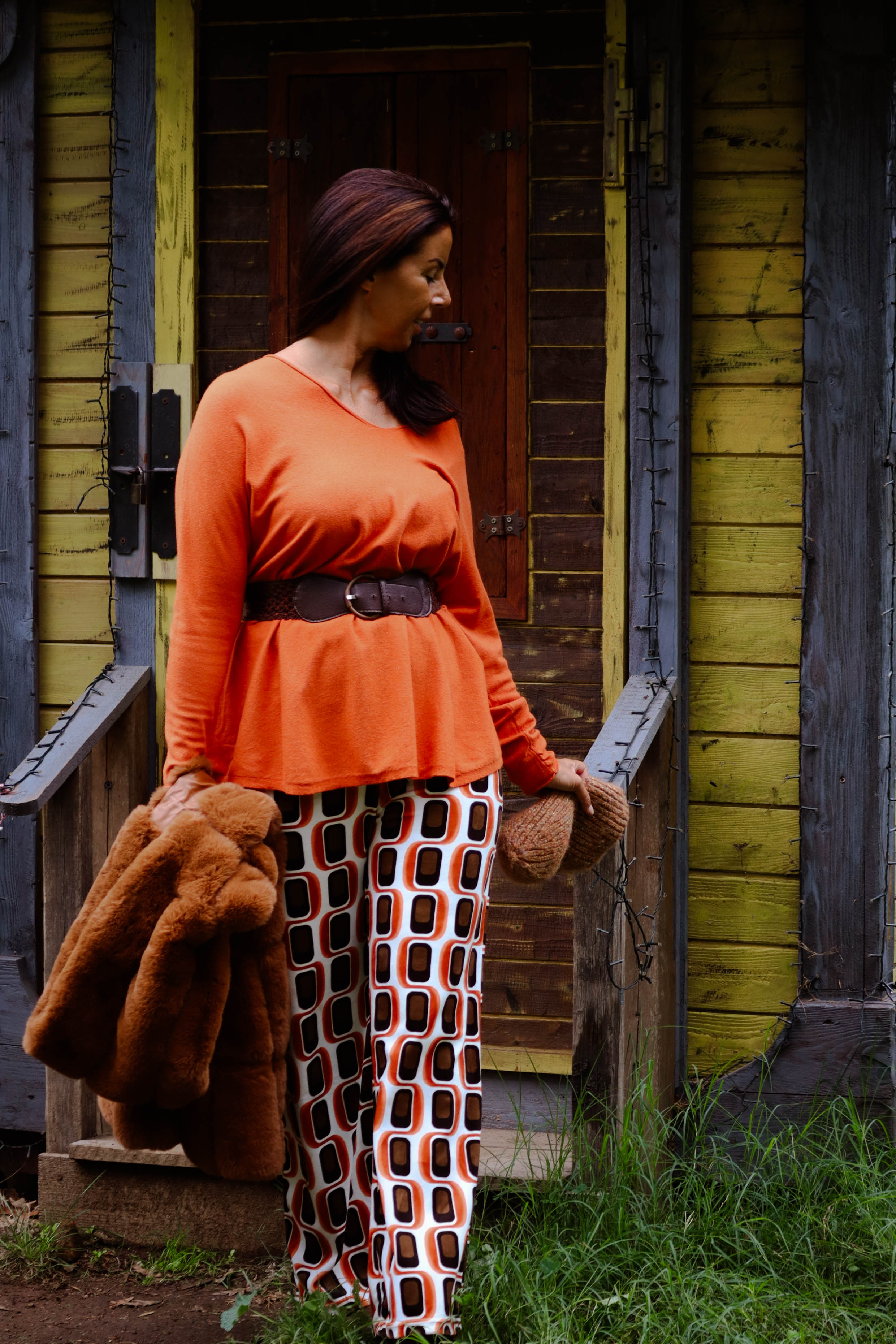 Maglione collo a v Zucca viscosa e modal over size
