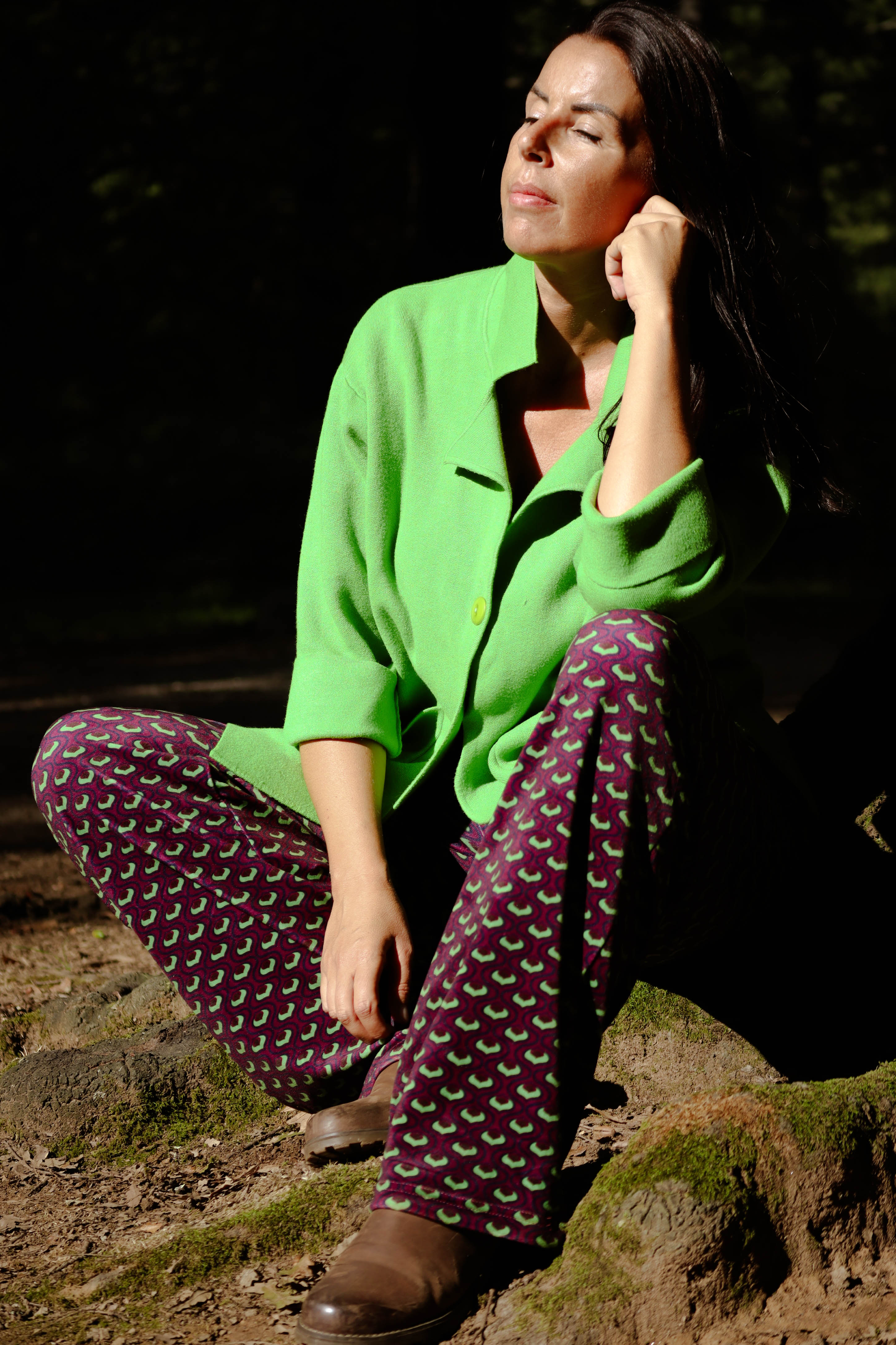 Pantalone palazzo melanzana morbido e soffice jersey vellutina di viscosa elasticizzato