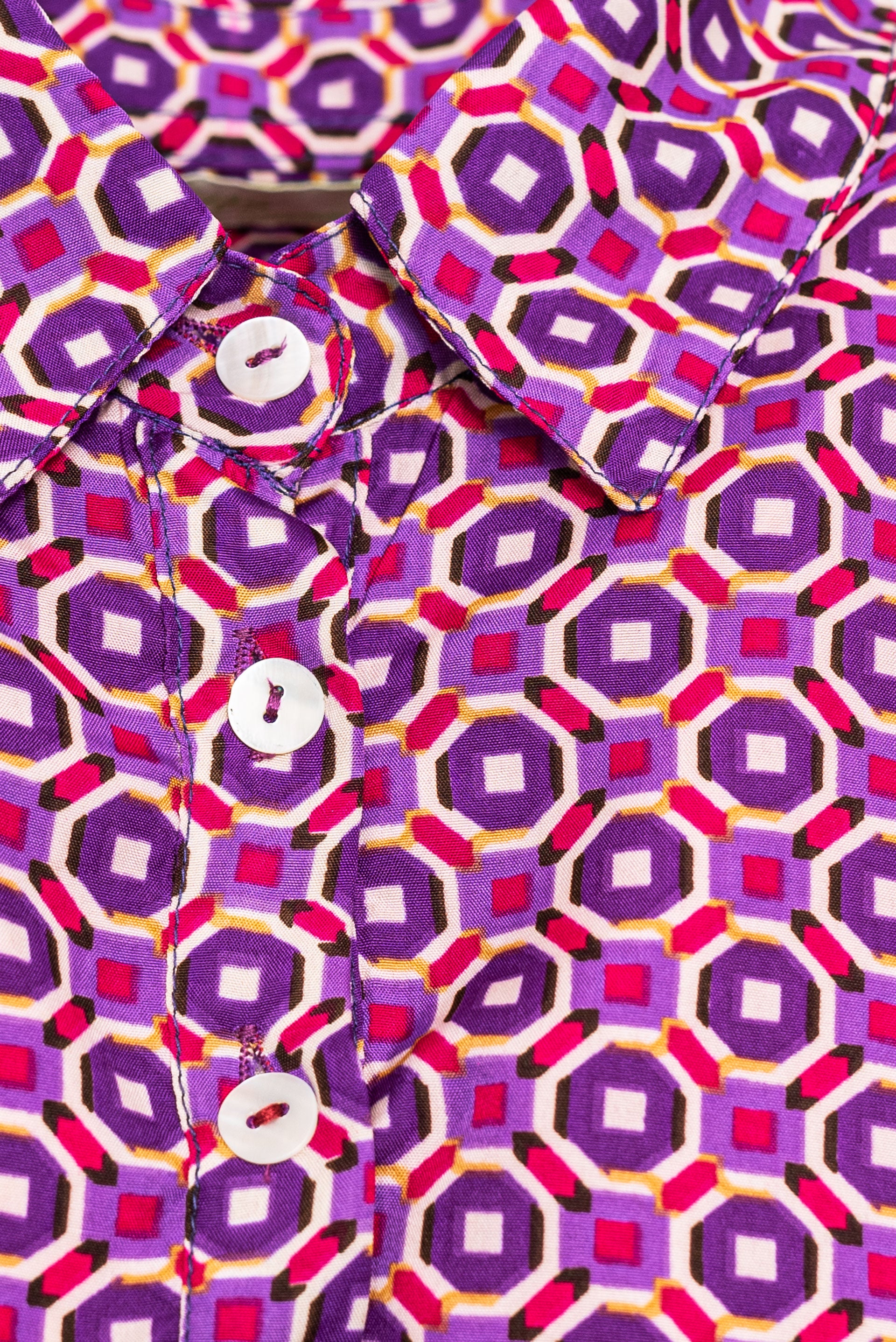 Camicia seta fantasia minigeometrie ciclamino e viola