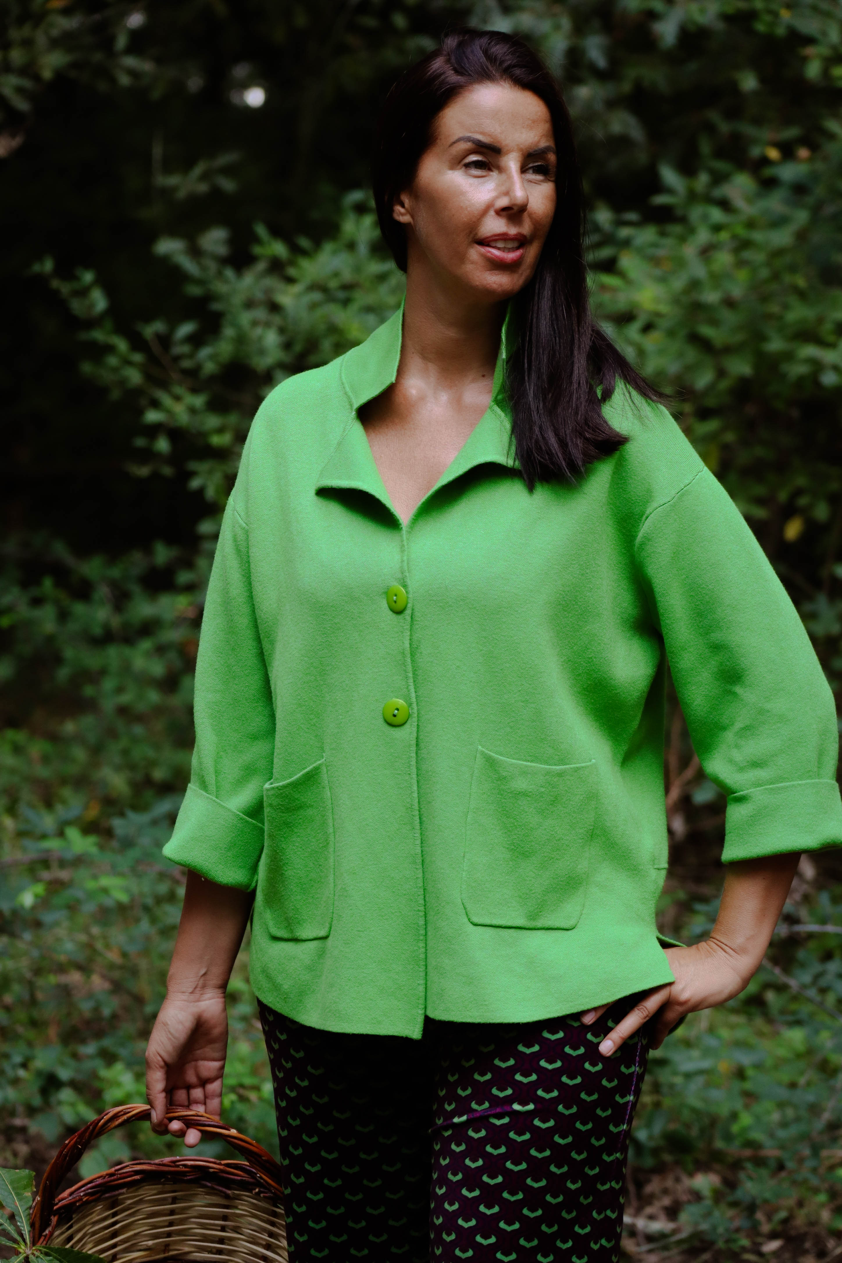 Giacca verde mela (filato di VISCOSA) taglio a scatola quadrato e maniche kimono