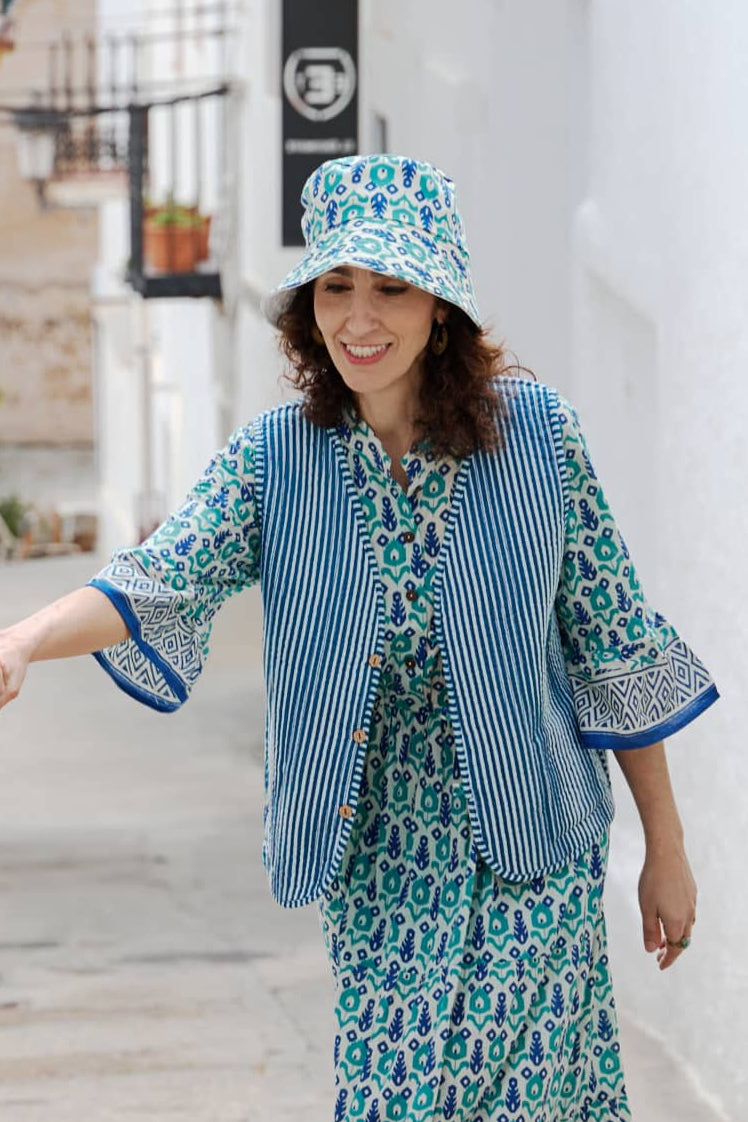 Gilet Trapuntato Double face Mix match 100% Cotone Selva Azul