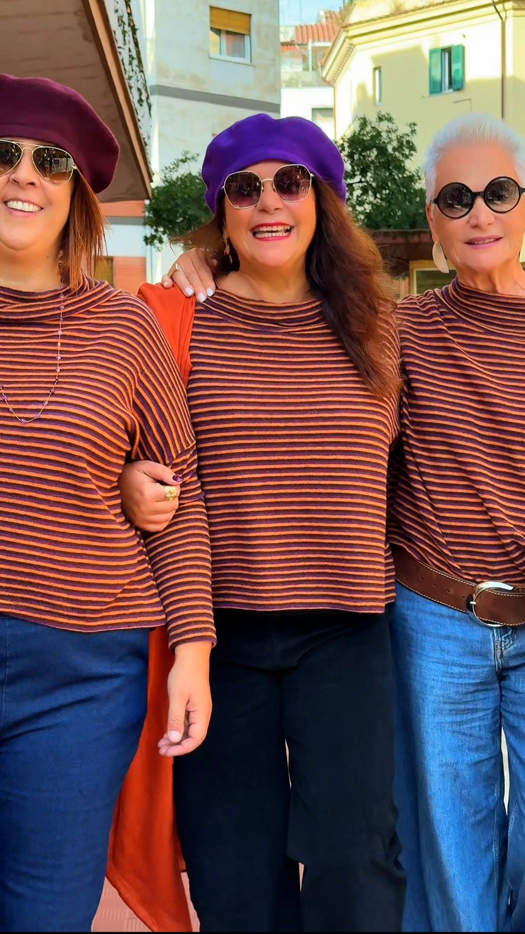 MAGLIONE NIVES RIGHE VIOLA MARRONE ARANCIO (Lana rasata)