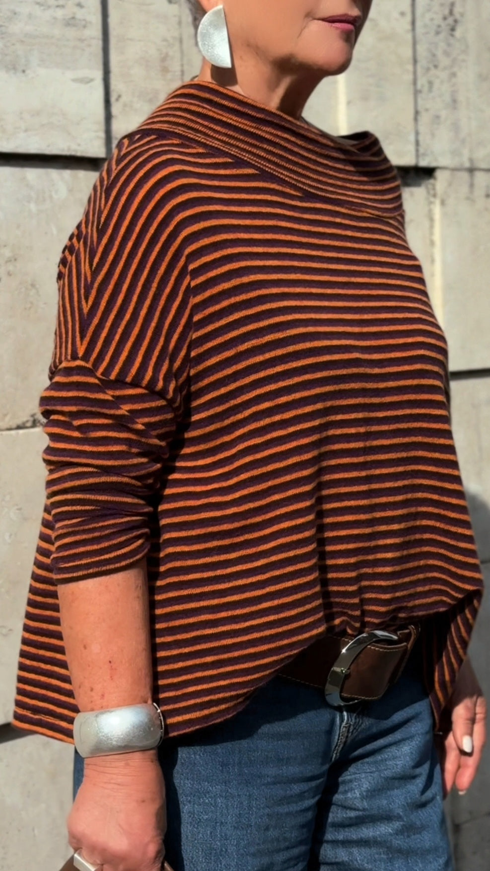 MAGLIONE NIVES RIGHE VIOLA MARRONE ARANCIO (Lana rasata)