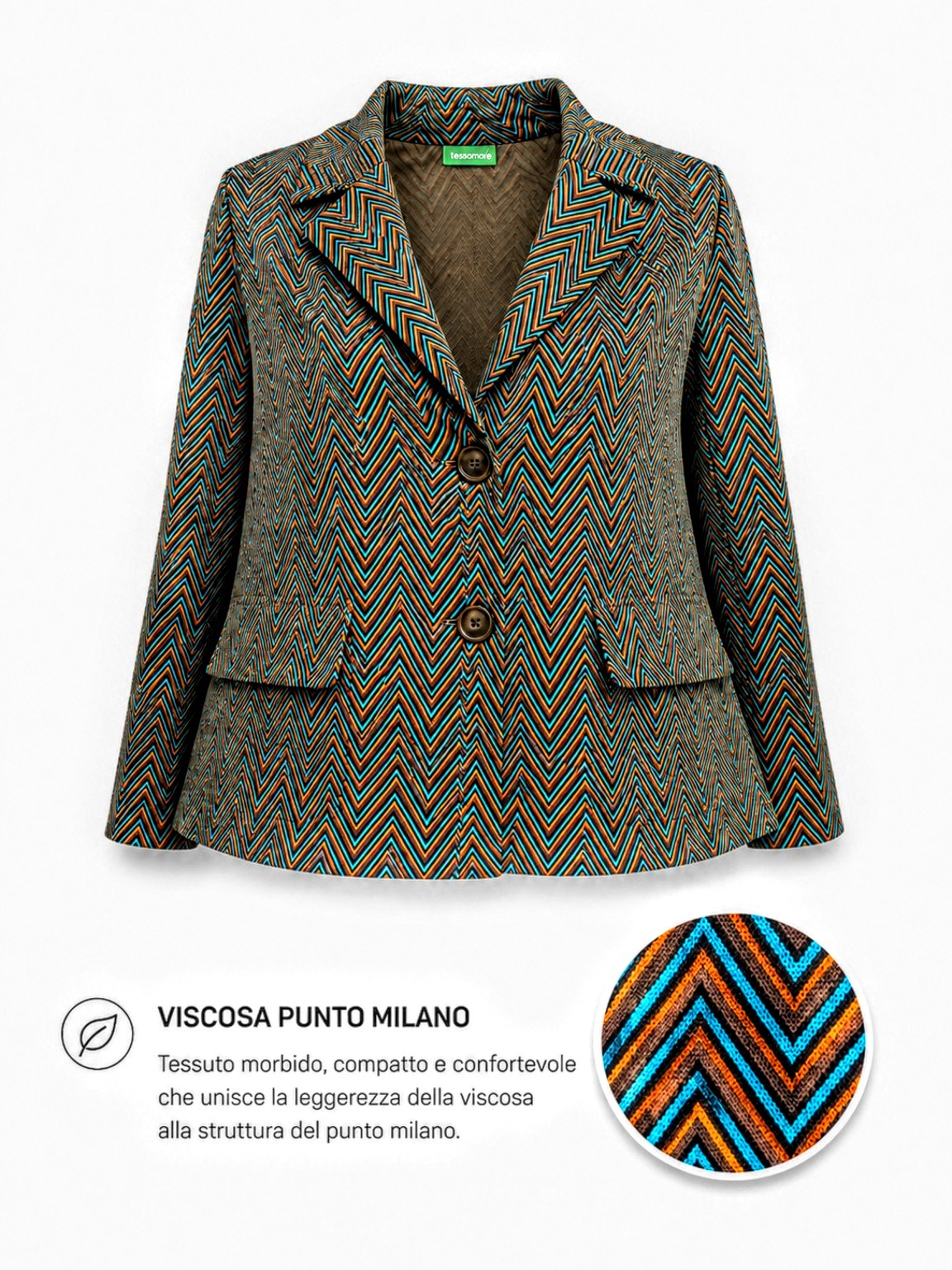 Giacca Levante Chevron donna in jersey di viscosa Tessimete – dettaglio lavorazione