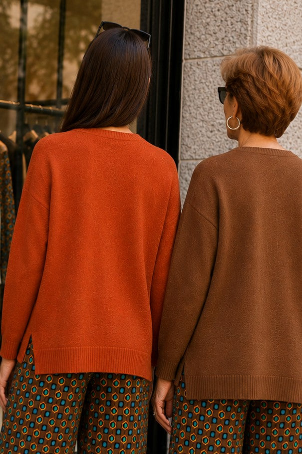 Maglione Bruma arancio donna in lana e cashmere Tessimete – linea e vestibilità