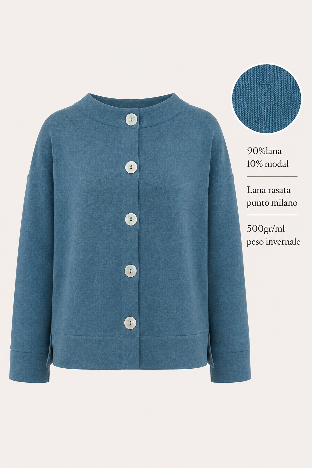 Maglione Madreperla turchese lago donna in lana Punto Milano Tessimete – look Tessimete