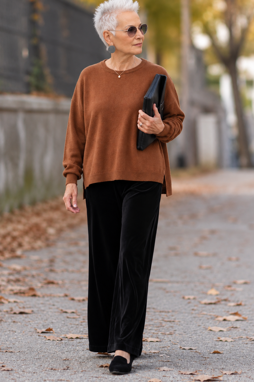 Maglione Bruma tabacco donna in lana e cashmere Tessimete – capo indossato