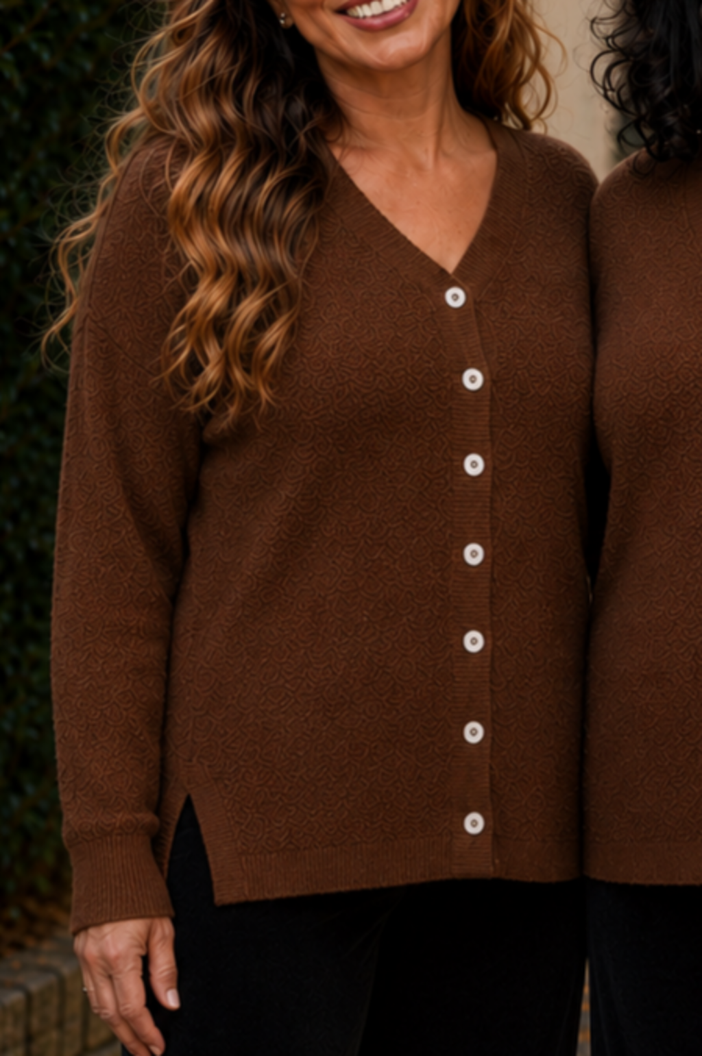 Cardigan Due Modi tabacco donna in lana e cashmere Tessimete – linea e vestibilità