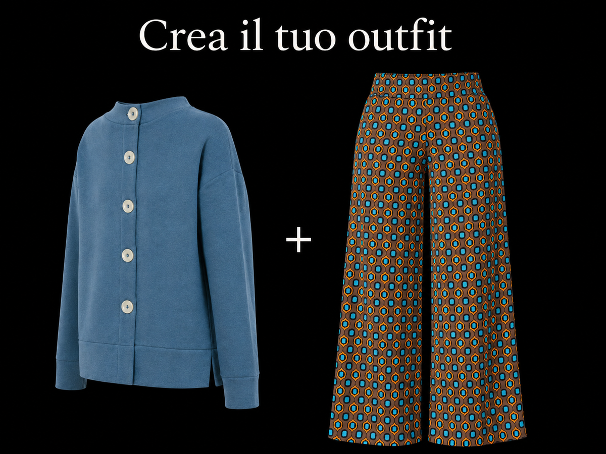 Pantalone Mosaico Tabacco donna in jersey di viscosa Tessimete – vestibilità del modello