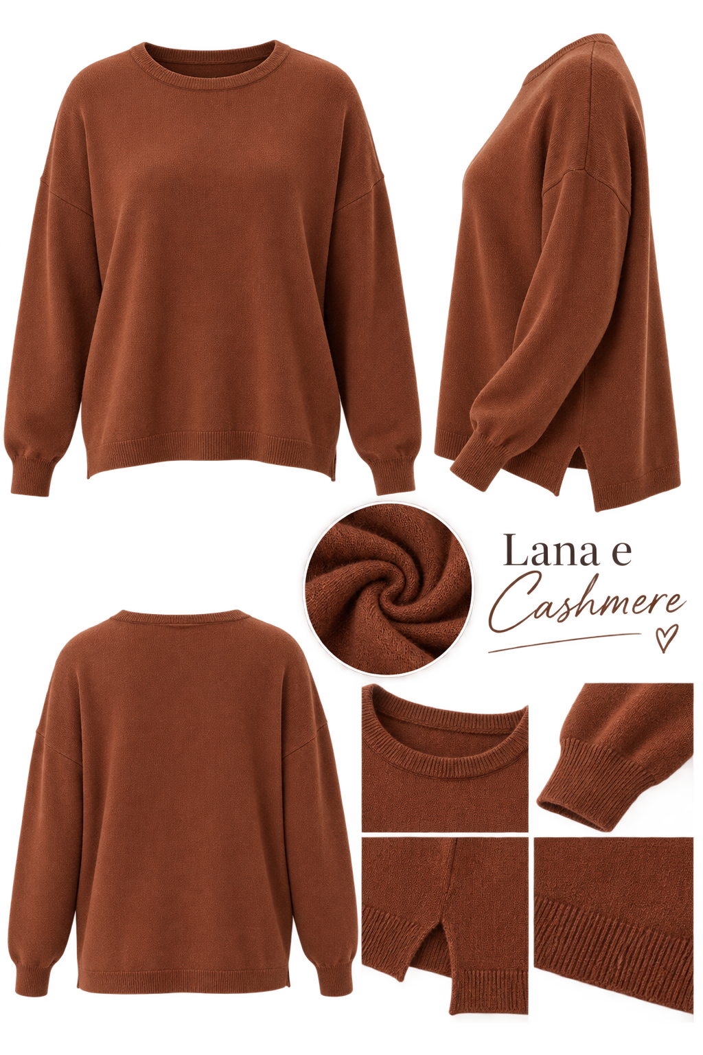Maglione Bruma tabacco donna in lana e cashmere Tessimete – linea e vestibilità
