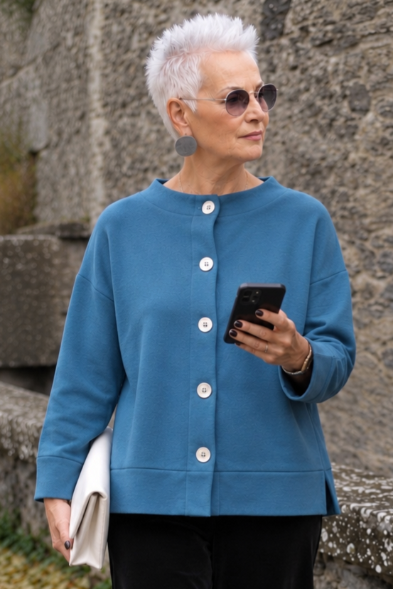 MAGLIONE MADREPERLA TURCHESE LAGO (Lana Punto Milano)