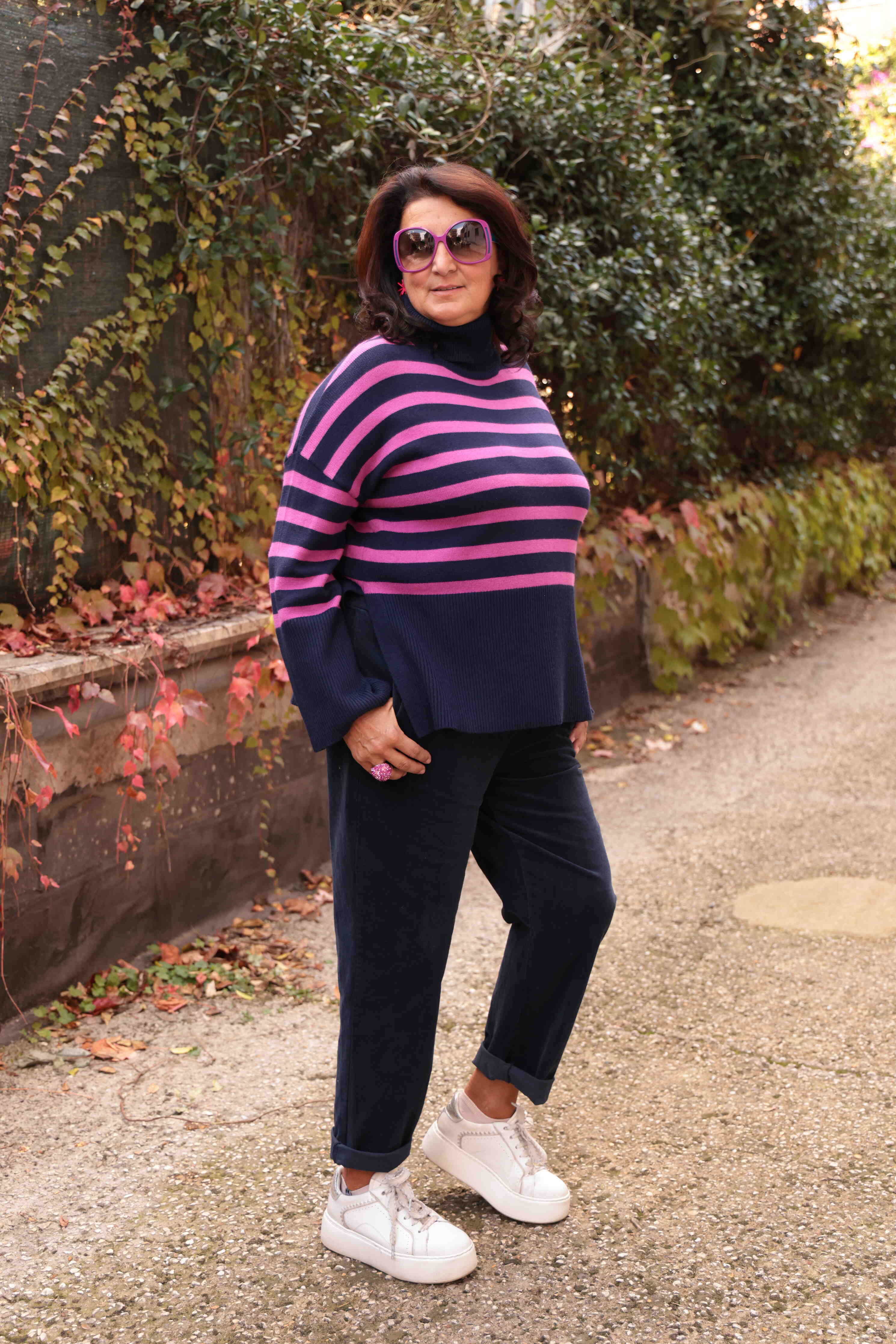 Winter Waves Sweater with Blue and Cyclamen Stripes (viscose)