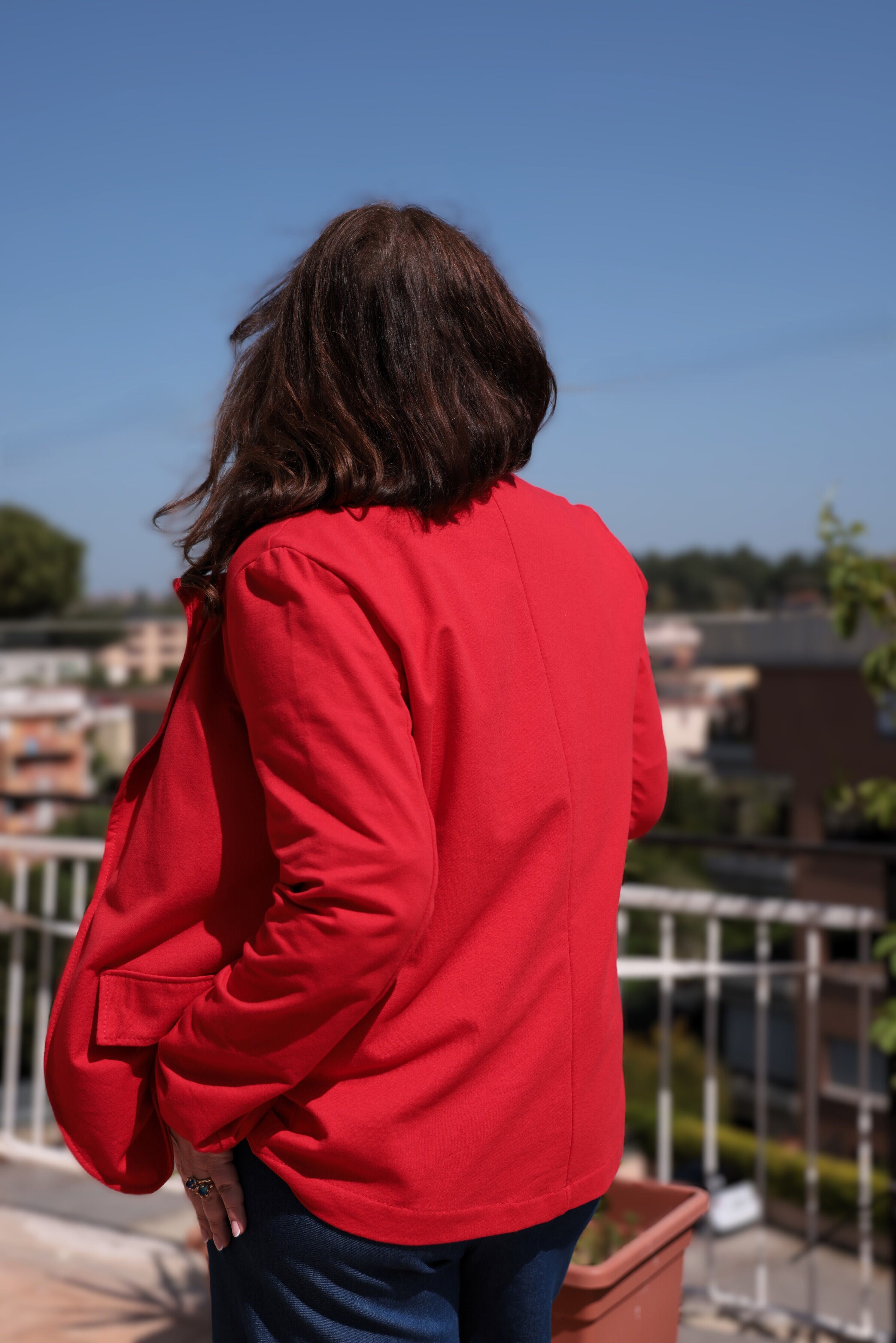 Giacca in cotone garzato colore rosso vestibilità over.