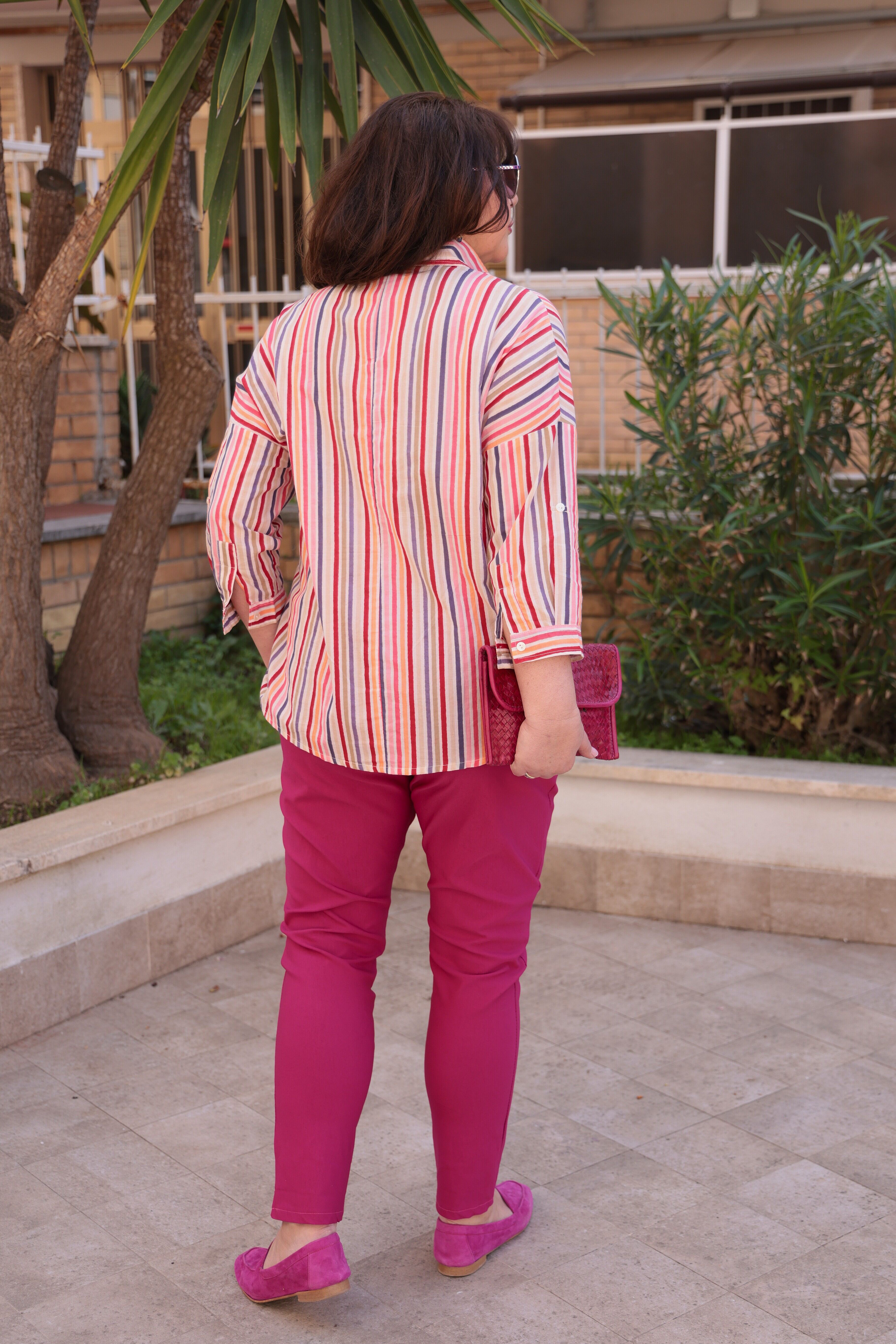 Camicia in cotone a righe multicolor vestibilità over
