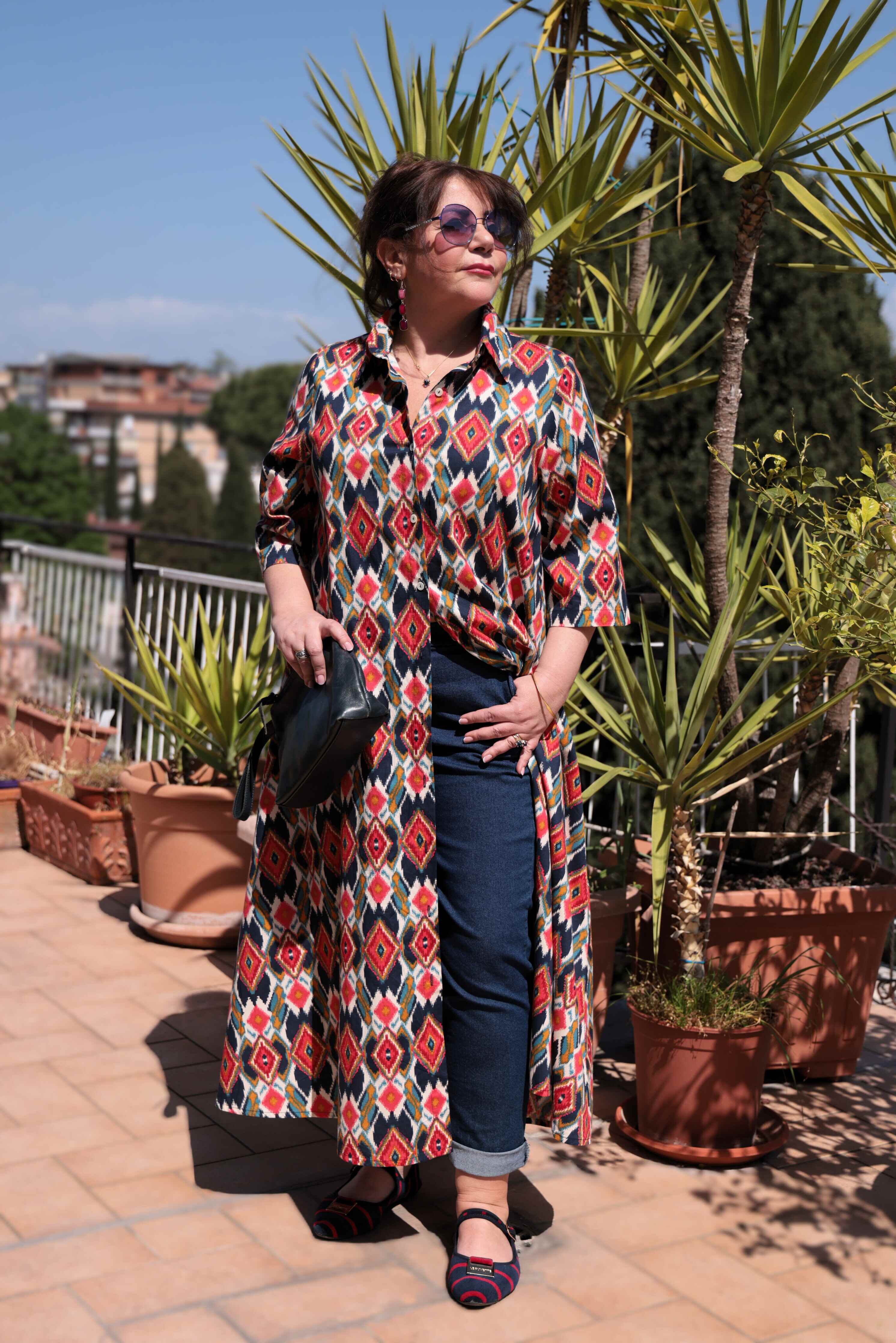 Vestito chemisier in Cotone con colletto e bottoni frontali taglio over