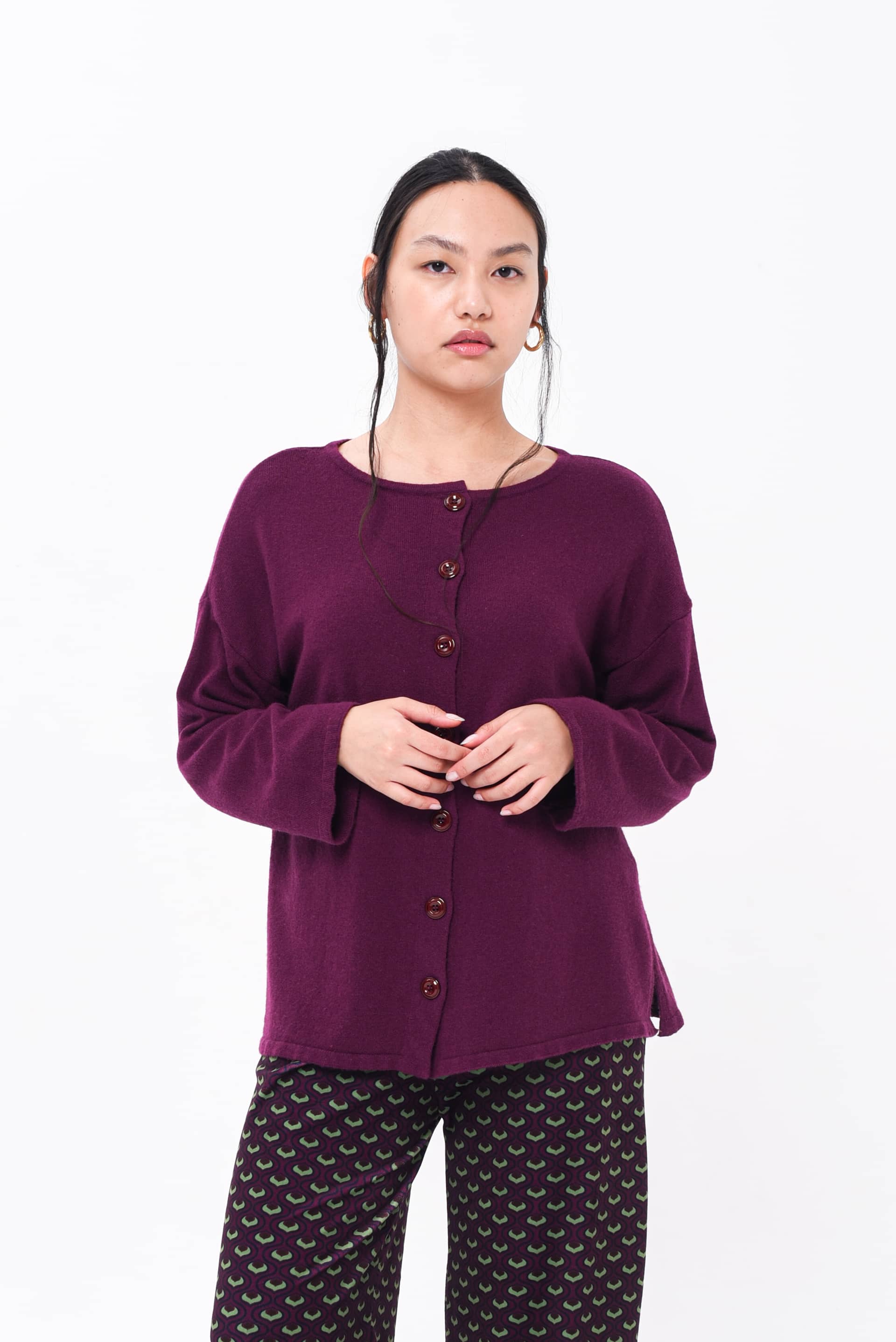 Maglione Kimono Double Face Melenzana