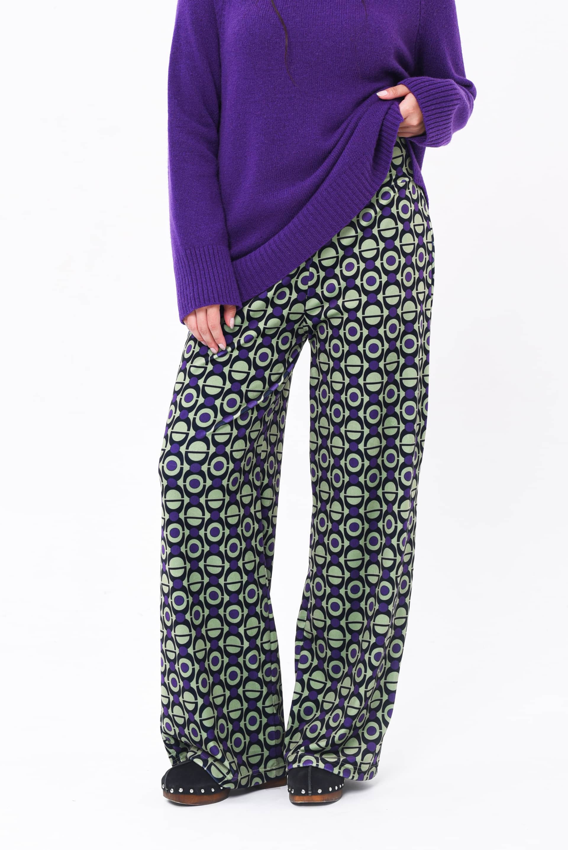 Pantalone Jersey Elasticizzato Viola & Verde